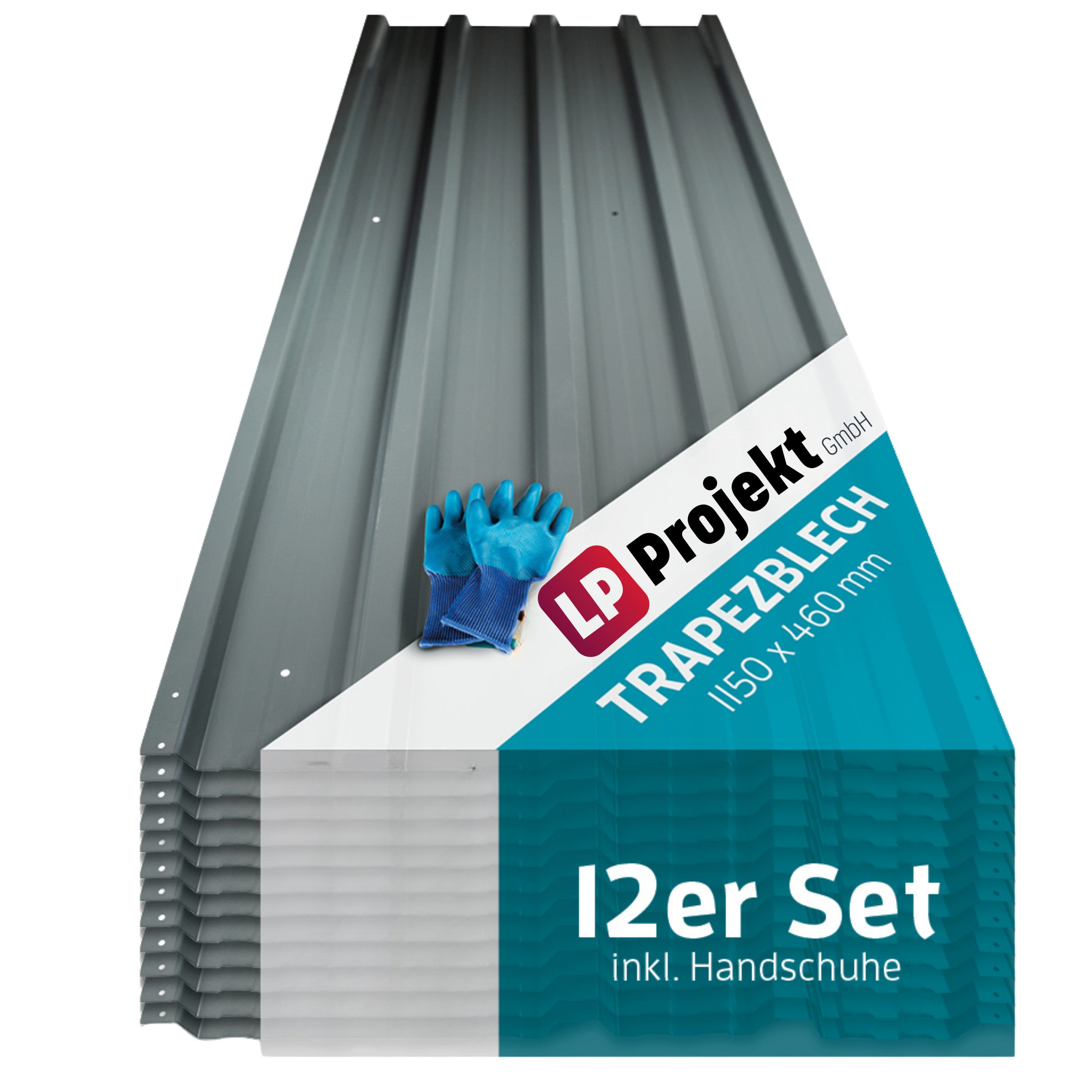 LP projekt Trapezblech Set – Verzinkte Dachplatten aus Stahl in Anthrazit, Stahl verzinkt, (Set 12-St. erhältlich als 12er Set, 24er Set oder 36er Set) Profilbleche Metall – Robuste Trapezplatten für Dach & Wand