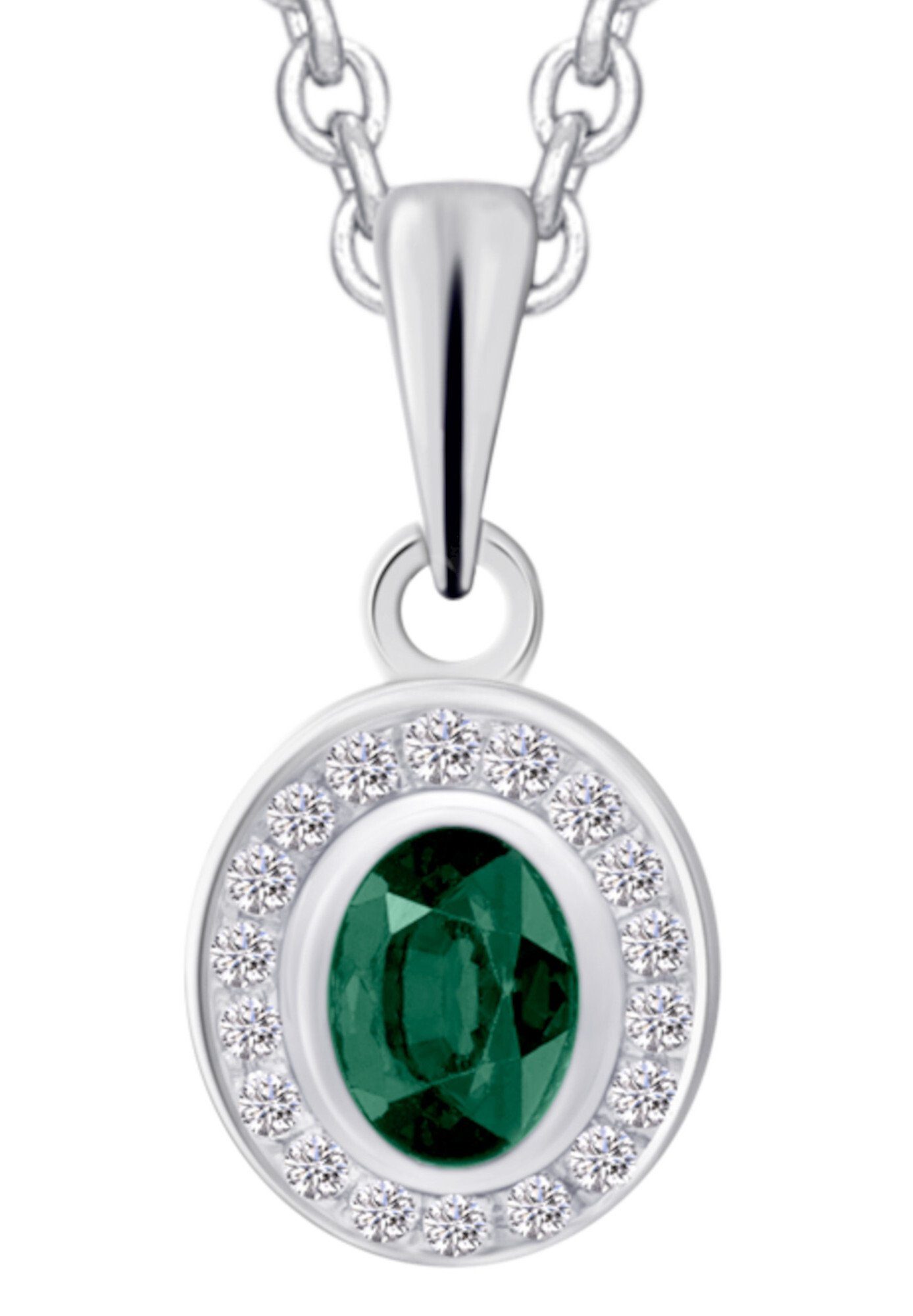 Smaragd Kettenanhänger Gold Diamant ELEMENT Brillant ct ONE 585 Schmuck Anhänger aus Damen 0,04 Weißgold,