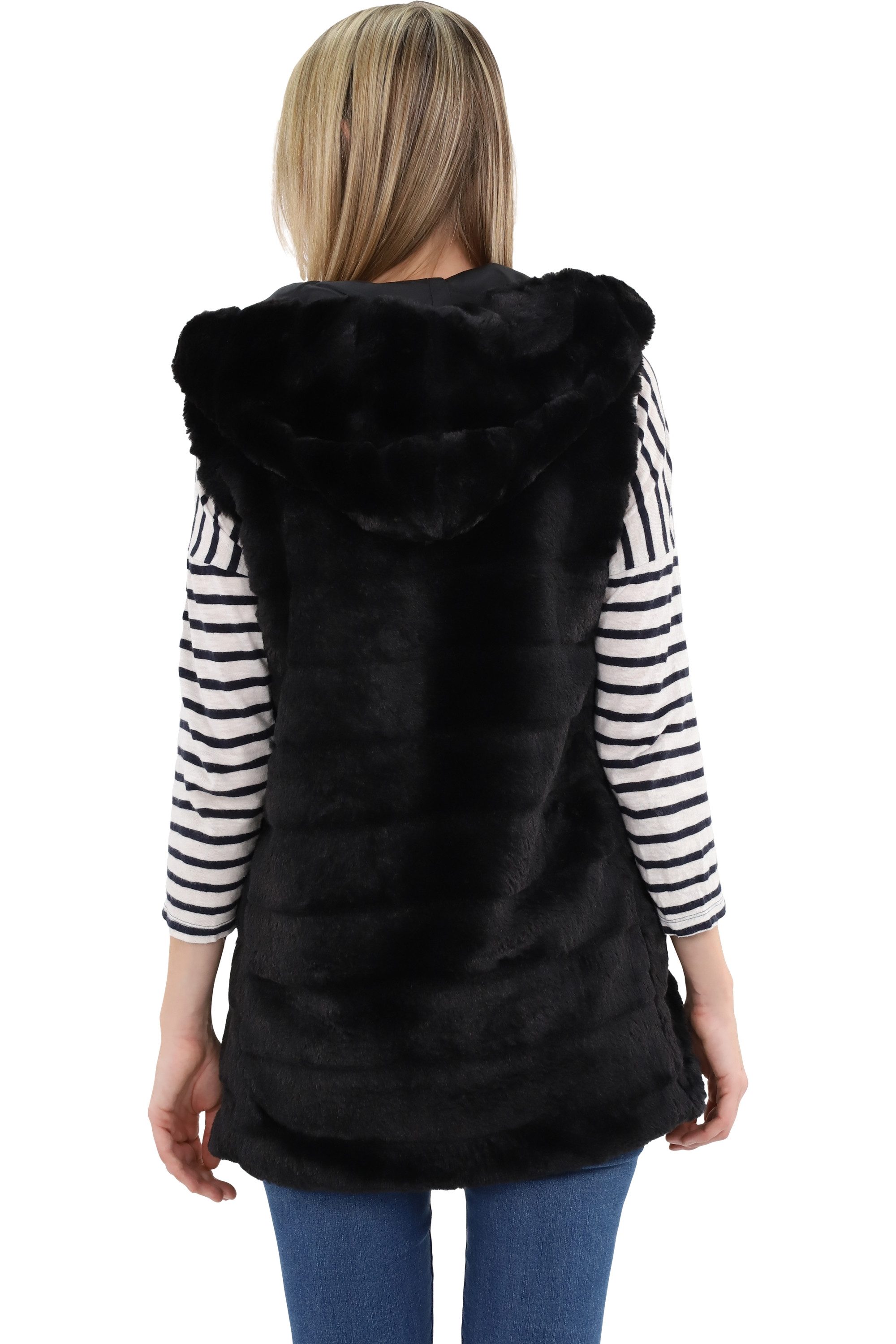 malito more than fashion Longweste malito Damen Longweste mit Kapuze, gerippte Weste aus Kunstpelz, mit Kapuze