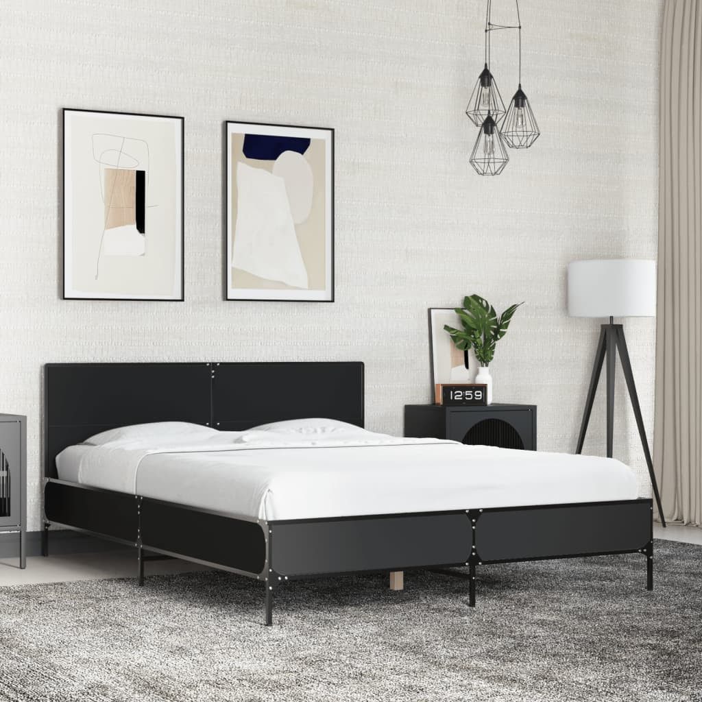 vidaXL Bett, Bettgestell Grau Sonoma 140x200 cm Holzwerkstoff und Metall günstig online kaufen