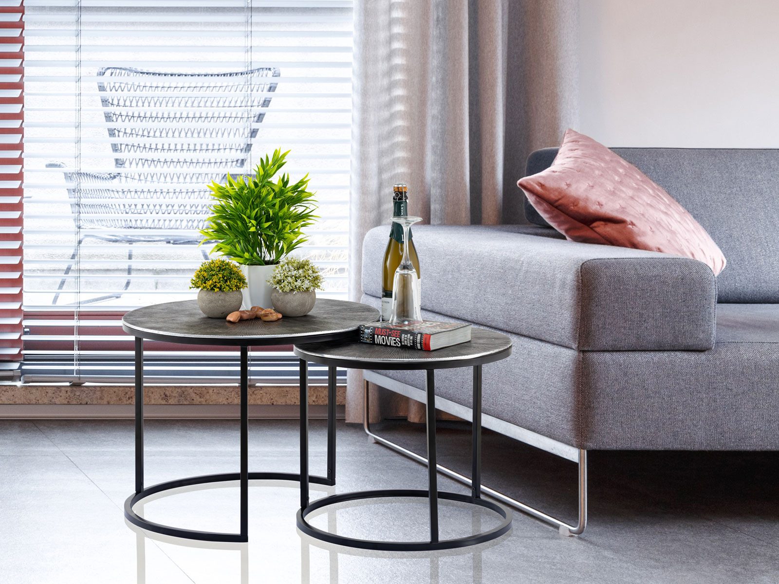 Amagohome Couchtisch Couchtisch Set 2-teilig ø 55 u. 45 cm Beistelltisch si günstig online kaufen