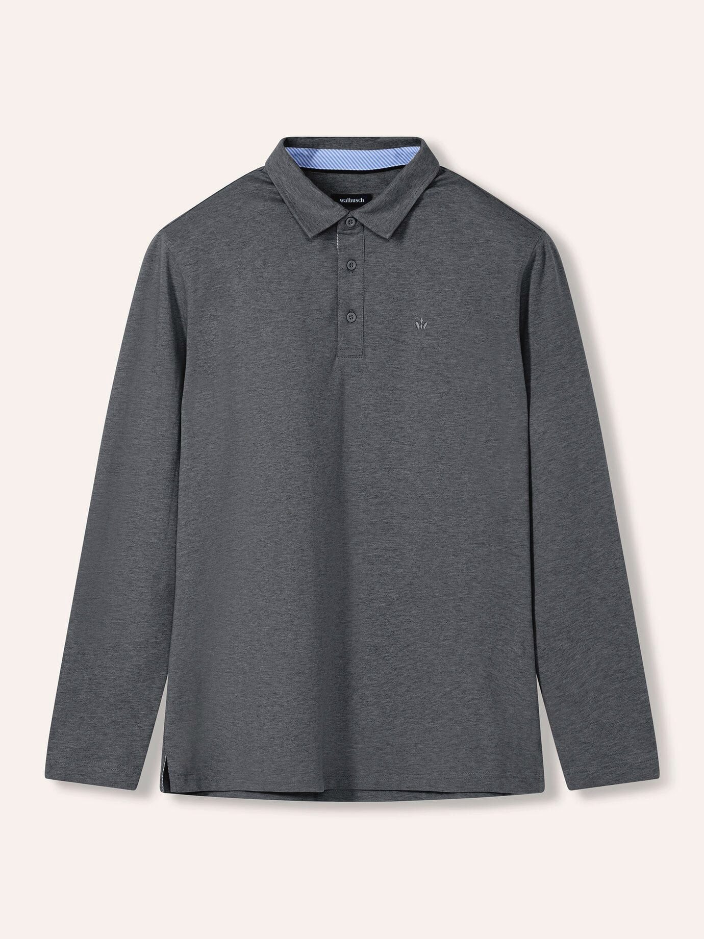Walbusch Poloshirt Herren Langarmpolo aus Baumwollmix Shirt Feines Melange-Piqué, konfektionierter Hemdenkragen, pflegeleicht