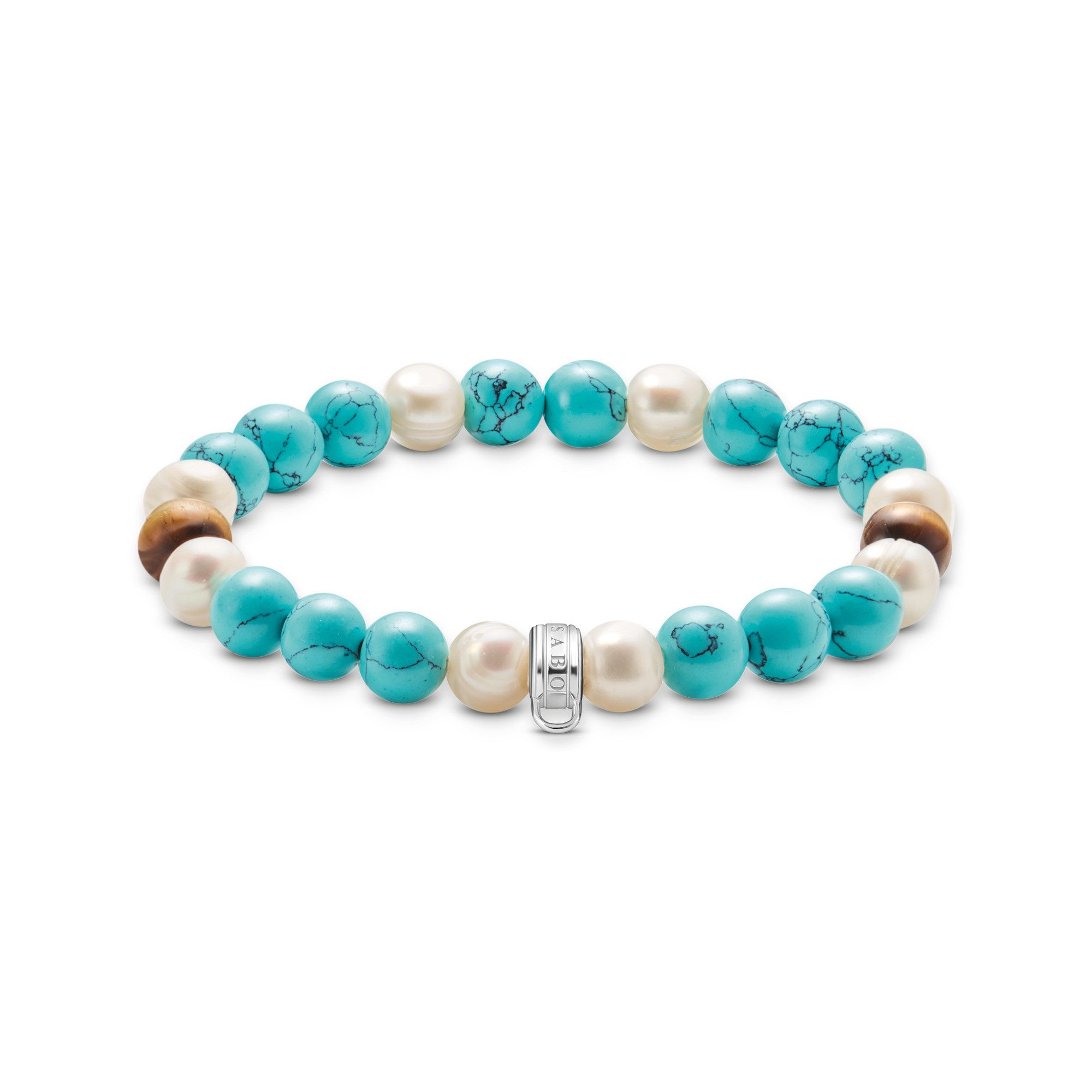 Valentinstagsgeschenk THOMAS SABO Armband Charm Club: Bead-Armband, mit Türkis-Imitat, oder Jaspis und Tigerauge - mit Süßwasserzuchtperle, blau|braun