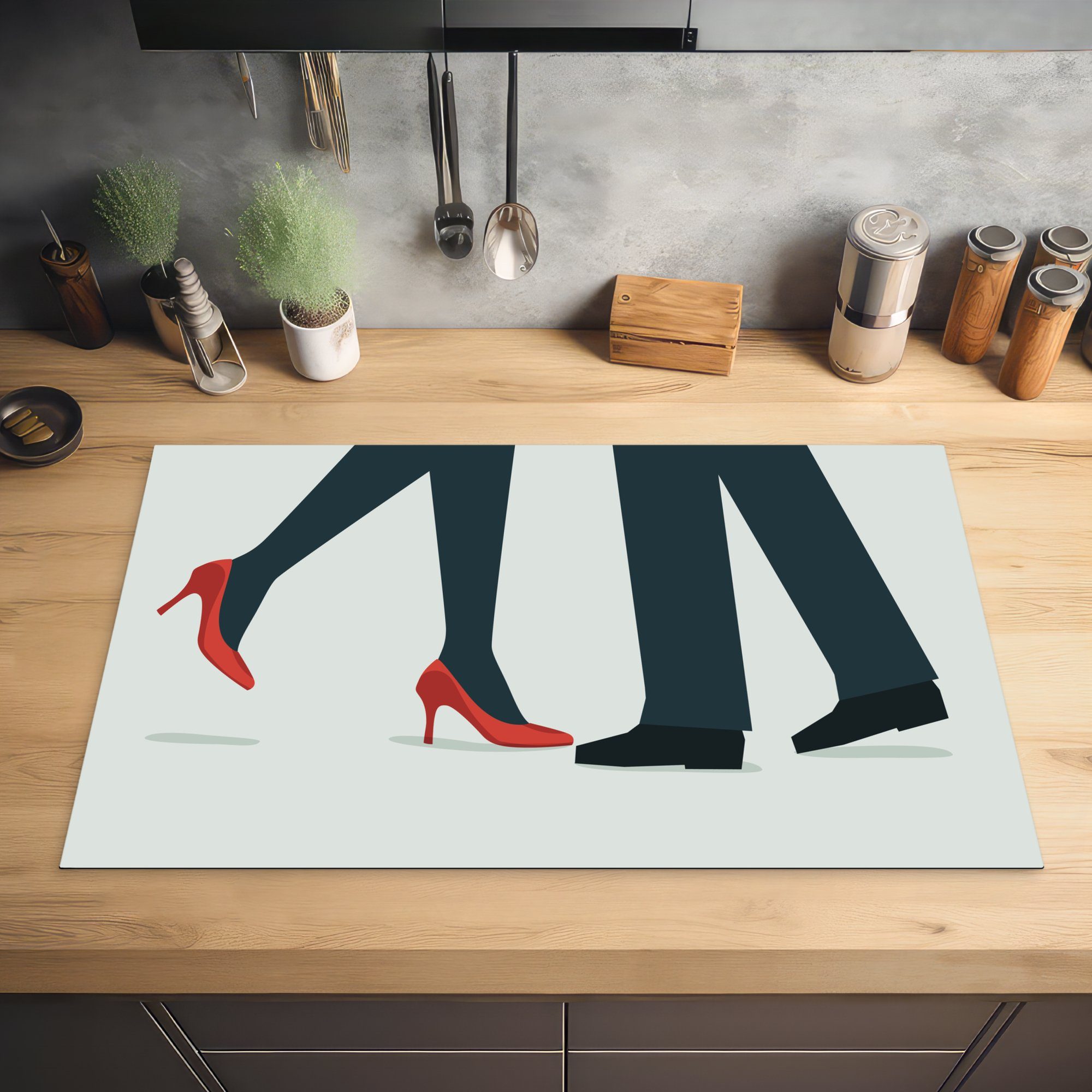 Ceranfeldabdeckung, von und cm, 83x51 roten tlg), küche Illustration (1 MuchoWow Vinyl, Arbeitsplatte für Herdblende-/Abdeckplatte Schuhen, schwarzen Absätzen
