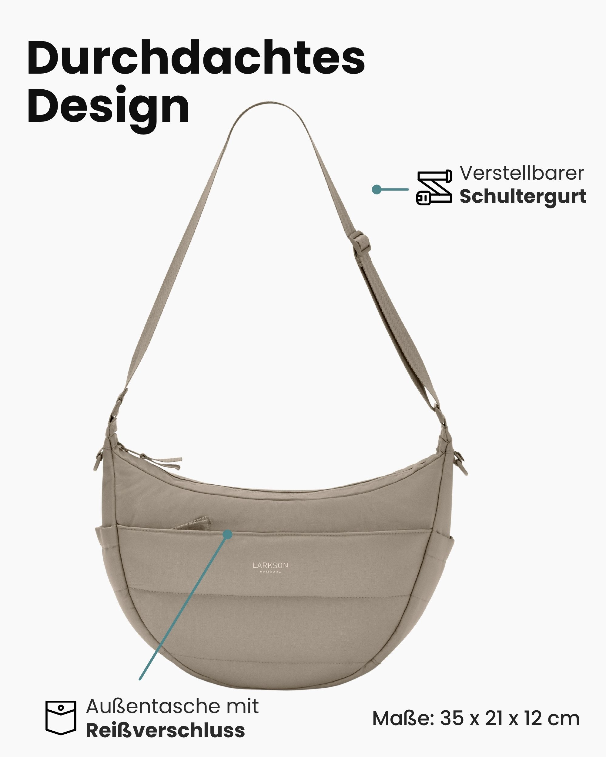 LARKSON Umhängetasche Emma Half Moon Bag, Puffer Halbmondtasche mit vielen Fächern – Bild 3 von 5