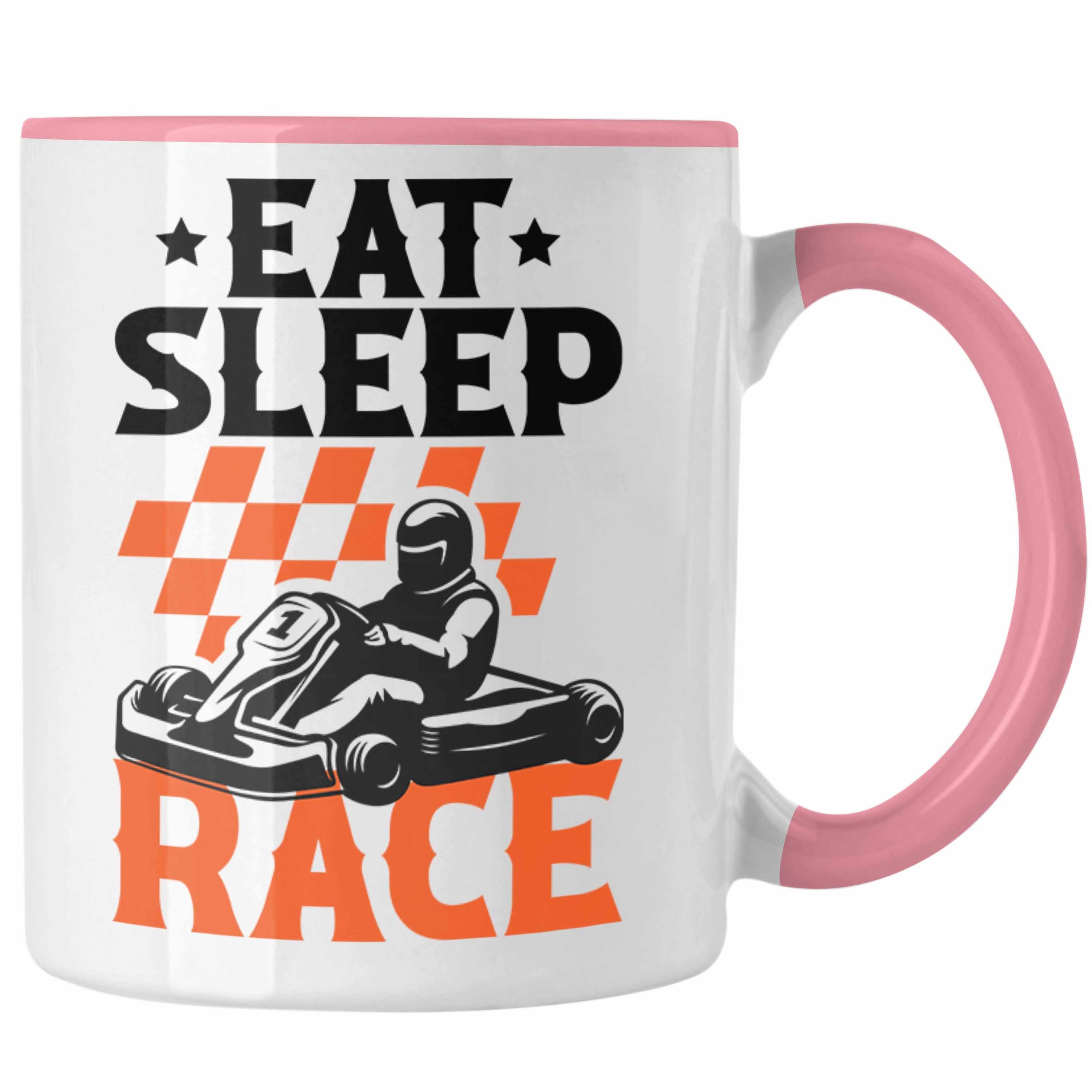 Trendation Tasse Trendation - Go Kart Fahrer Tasse Geschenk Eat Sleep Race Gokart Racing Rennfahrer Rosa