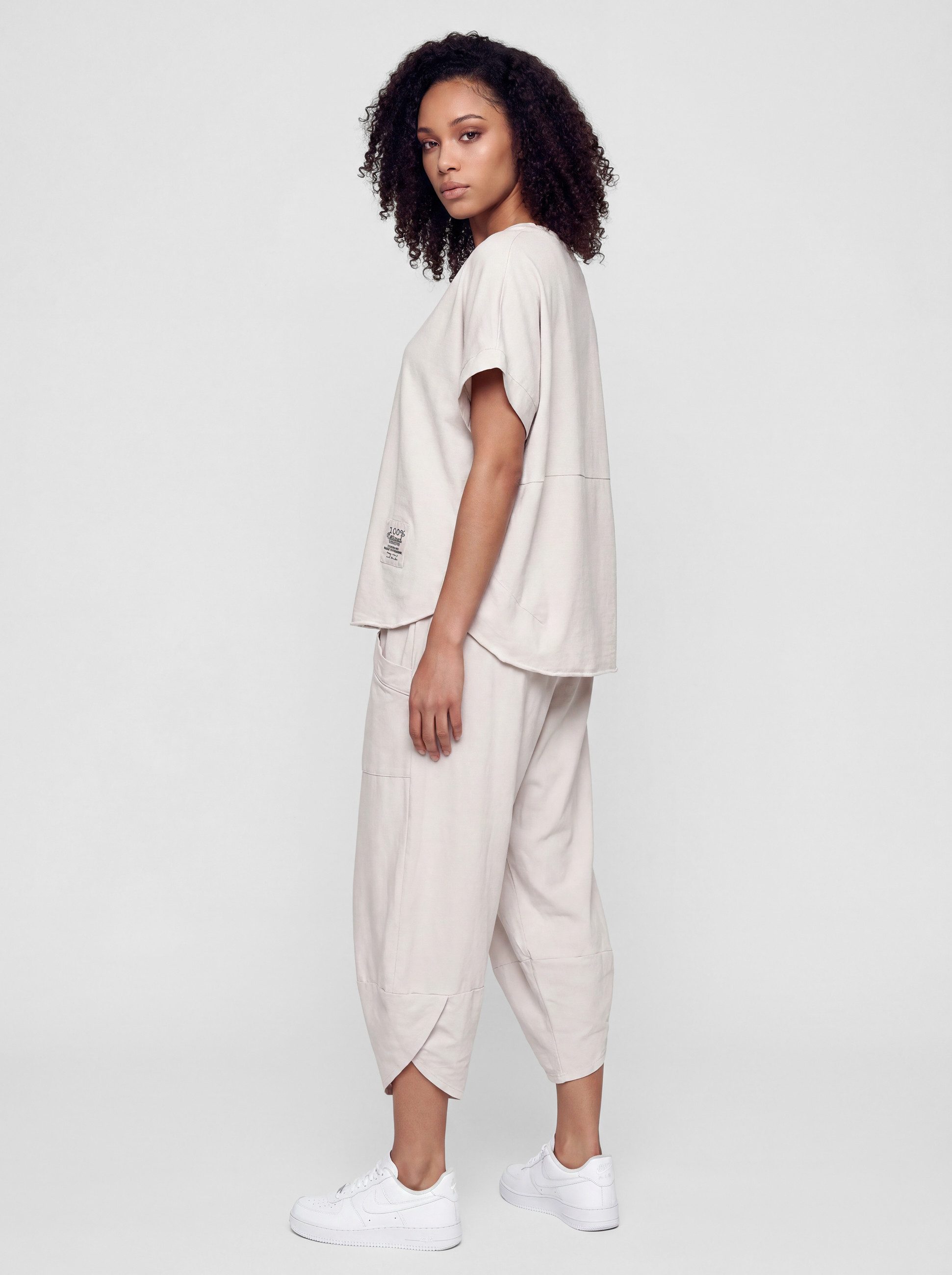 PEKIVESSA Jogginganzug Oversized Kurzarm Sweatanzug Set mit 7/8-Hose (2-tlg), Sweatshirt & Sweatpants 2-tlg.