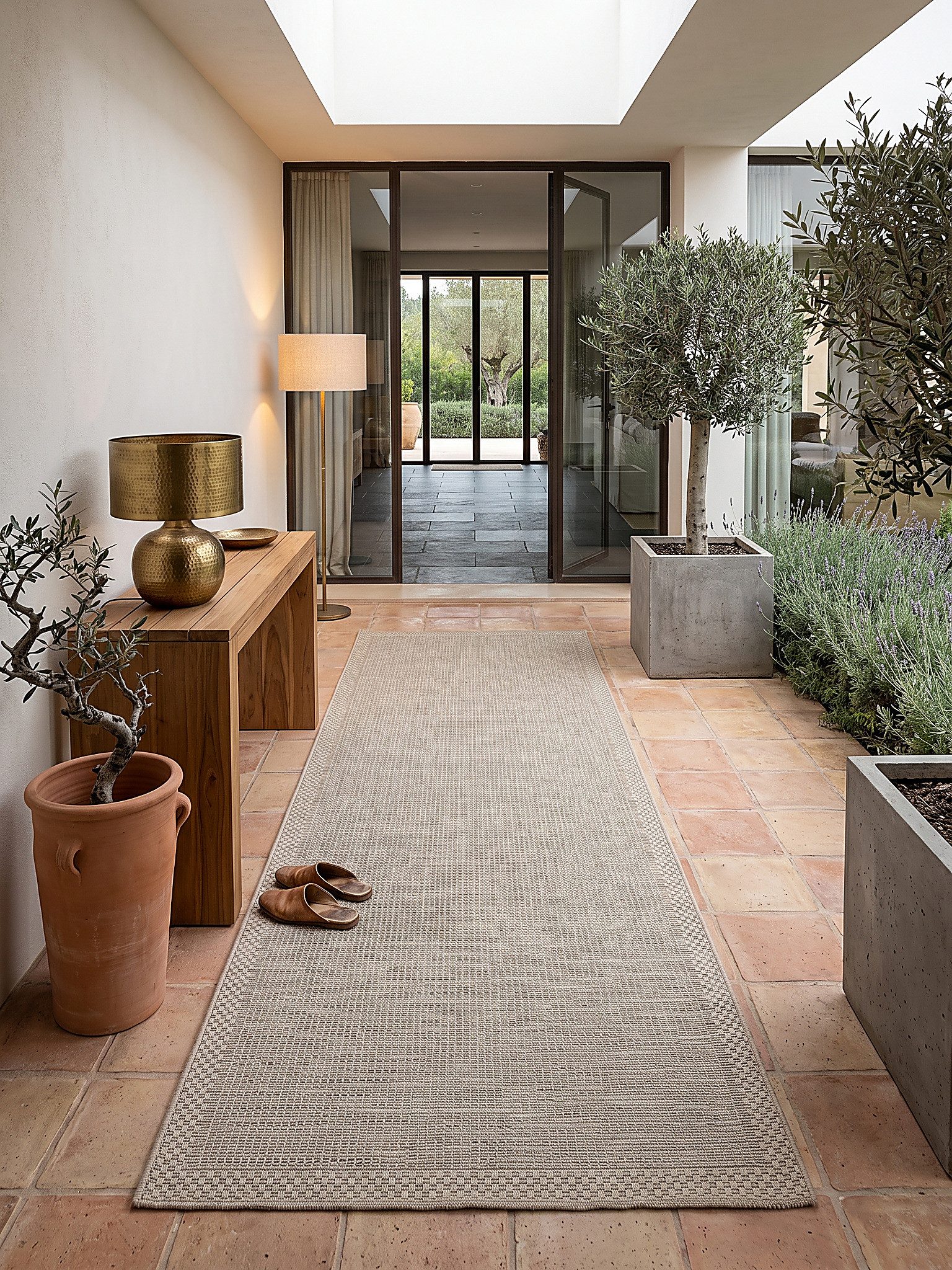 KADIMA DESIGN Teppich ESERA Teppichläufer Beige 80x150 Uni Polypropylen Wohnzimmer, Läufer, Höhe: 4 mm, Strapazierfähig, Pflegeleicht, Farbecht, Wetterfest, UV-beständig