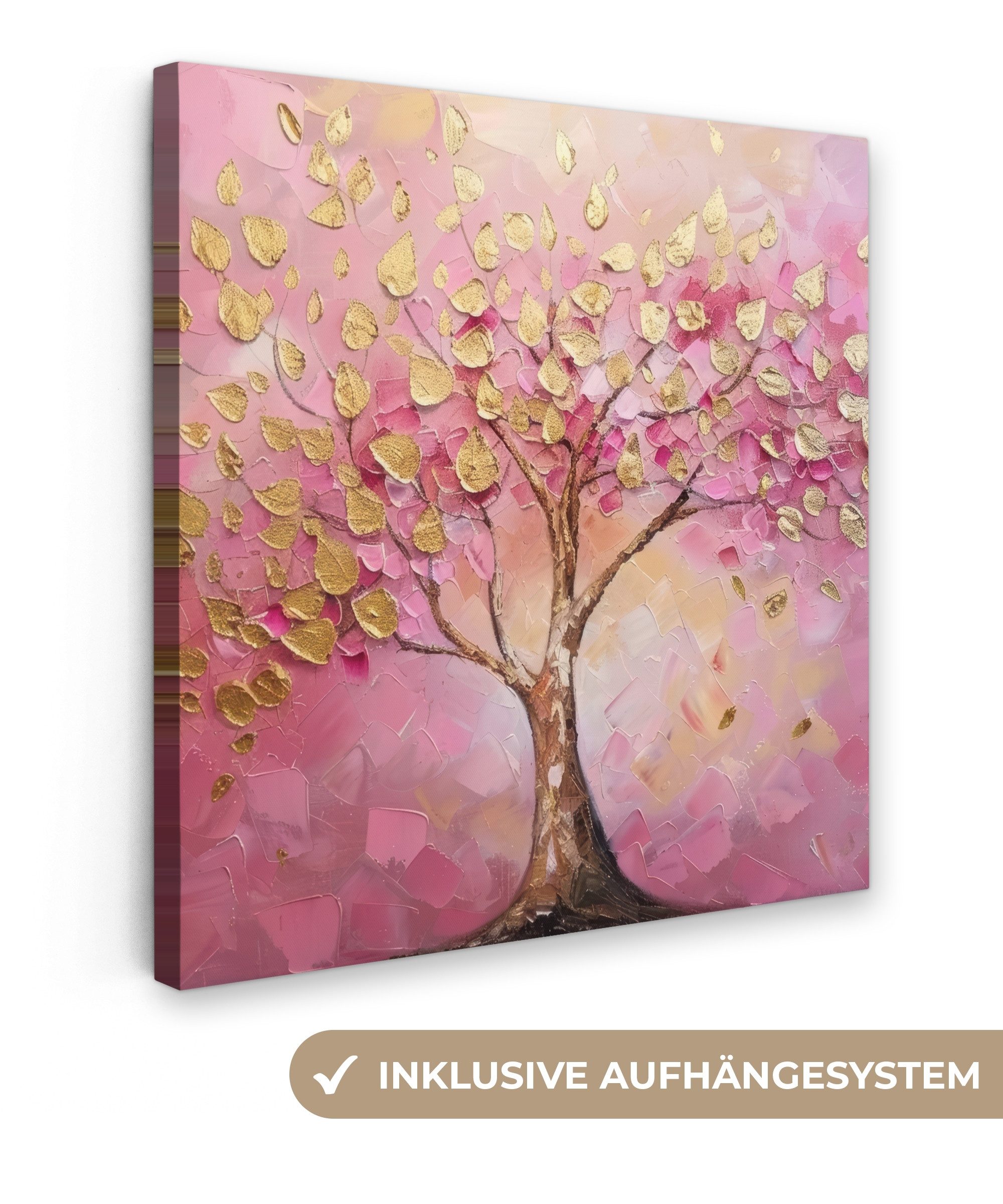 OneMillionCanvasses® Leinwandbild Baum - Rosa - Gold - Modern, Fotodruck (1 günstig online kaufen