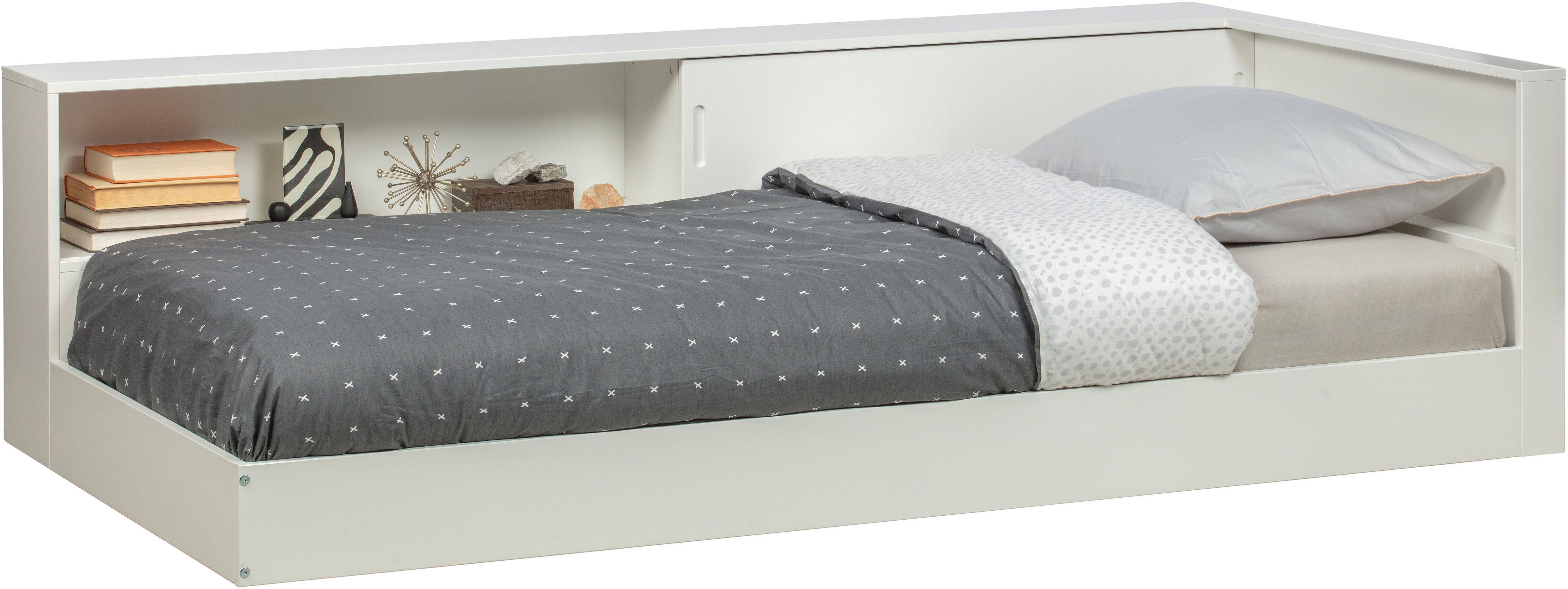 WOOOD Stauraumbett Connect FSC®-Kiefernholz mit Schiebetür und Stauraum 213x118x60 cm, Einfach zu montierbar, Matratzenmaß 90x200 cm, Pfleiglicht