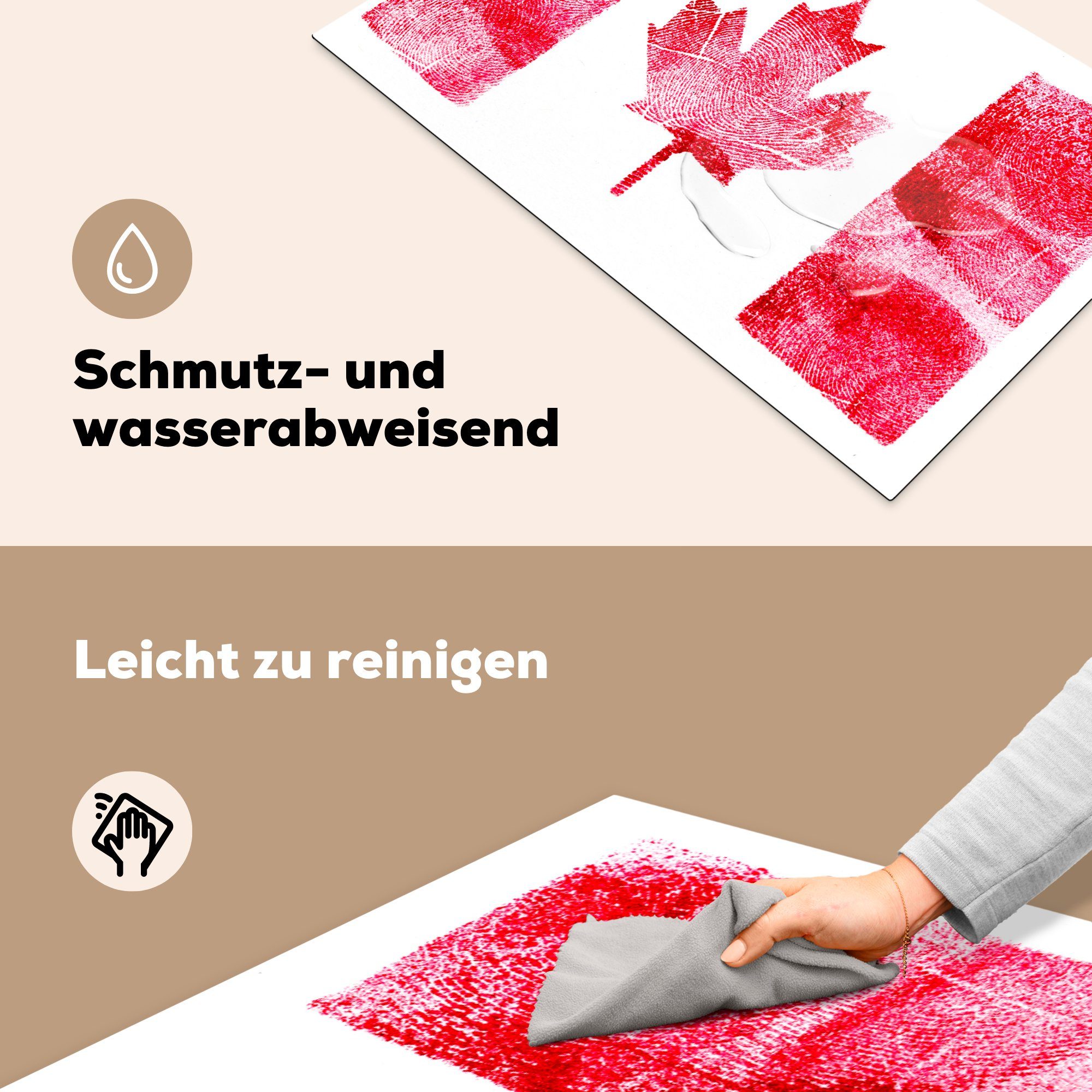 Ceranfeldabdeckung, cm, aus Arbeitsplatte tlg), MuchoWow Herdblende-/Abdeckplatte Vinyl, Nationalflagge 83x51 küche (1 Kanadas Daumenabdrücken, für