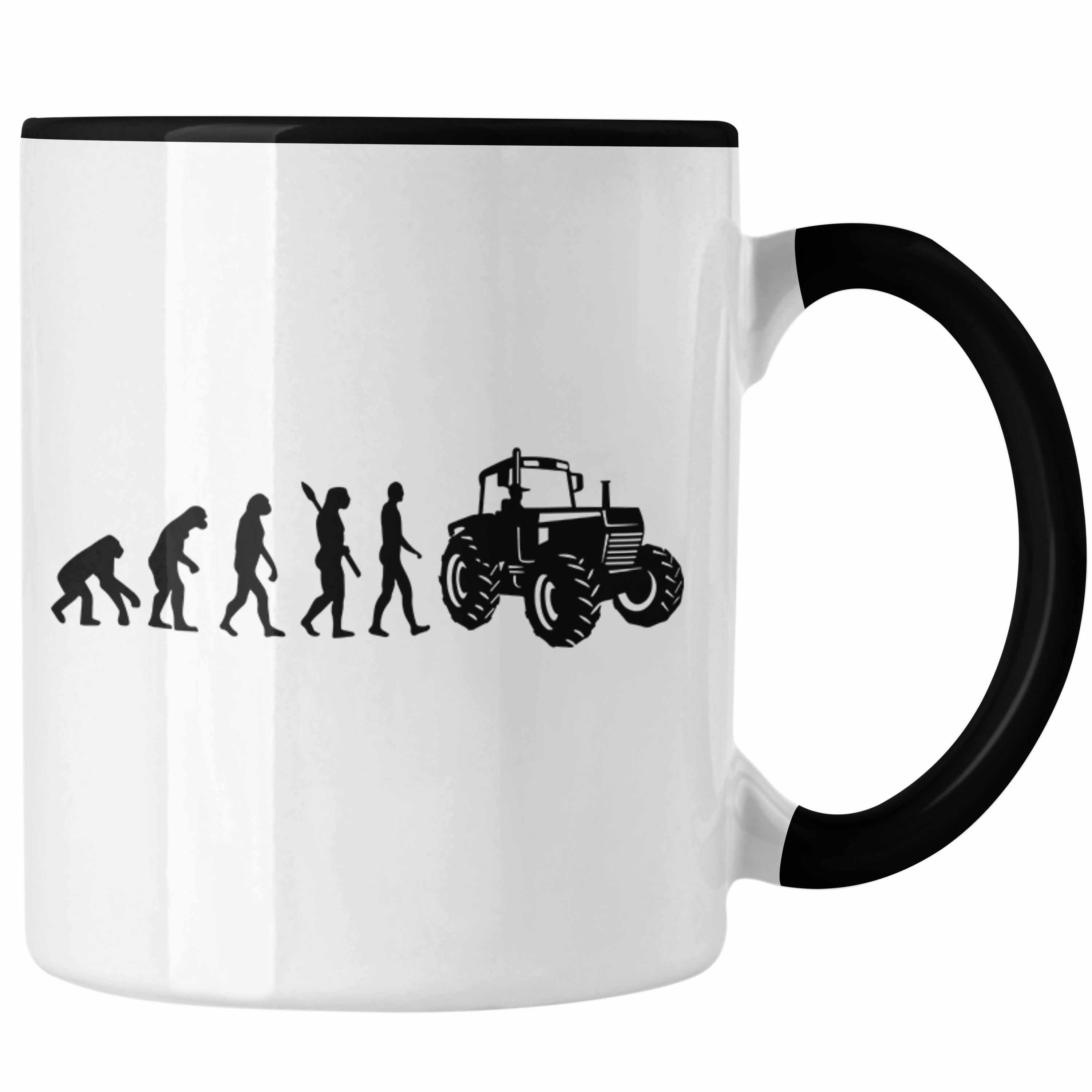 Trendation Tasse Lustige Schwarz Tasse Geschenkidee Geschenk für Traktor Landwirte Evolution