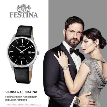 Festina Quarzuhr »Festina Elegant Herren Uhr F20512/4«, (Armbanduhr), Herren Armbanduhr rund, Lederarmband schwarz, Elegant