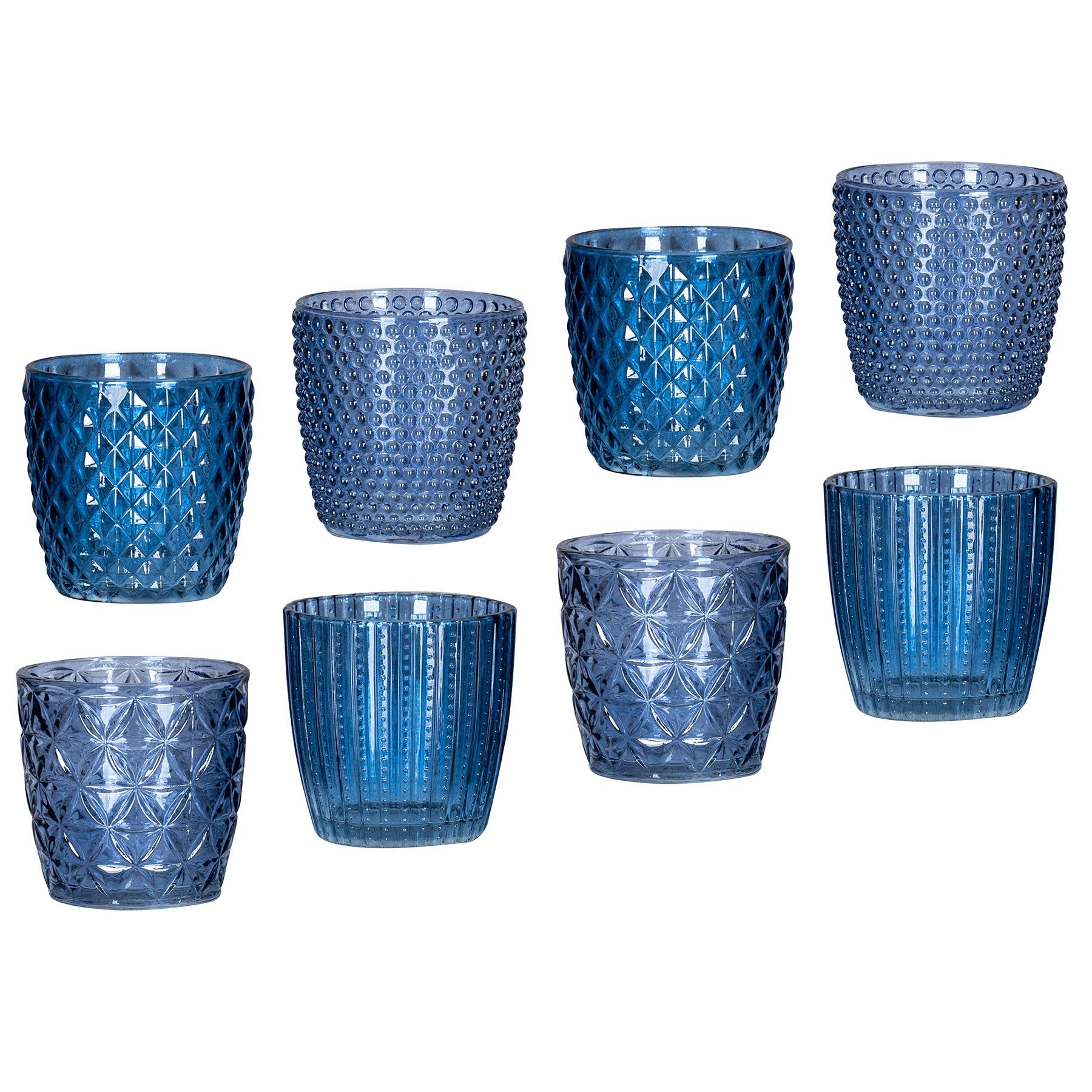 Levandeo® Teelichthalter, 8er Set Windlicht H7,5cm Glas Blau Teelichthalter Tischdeko Kerzen