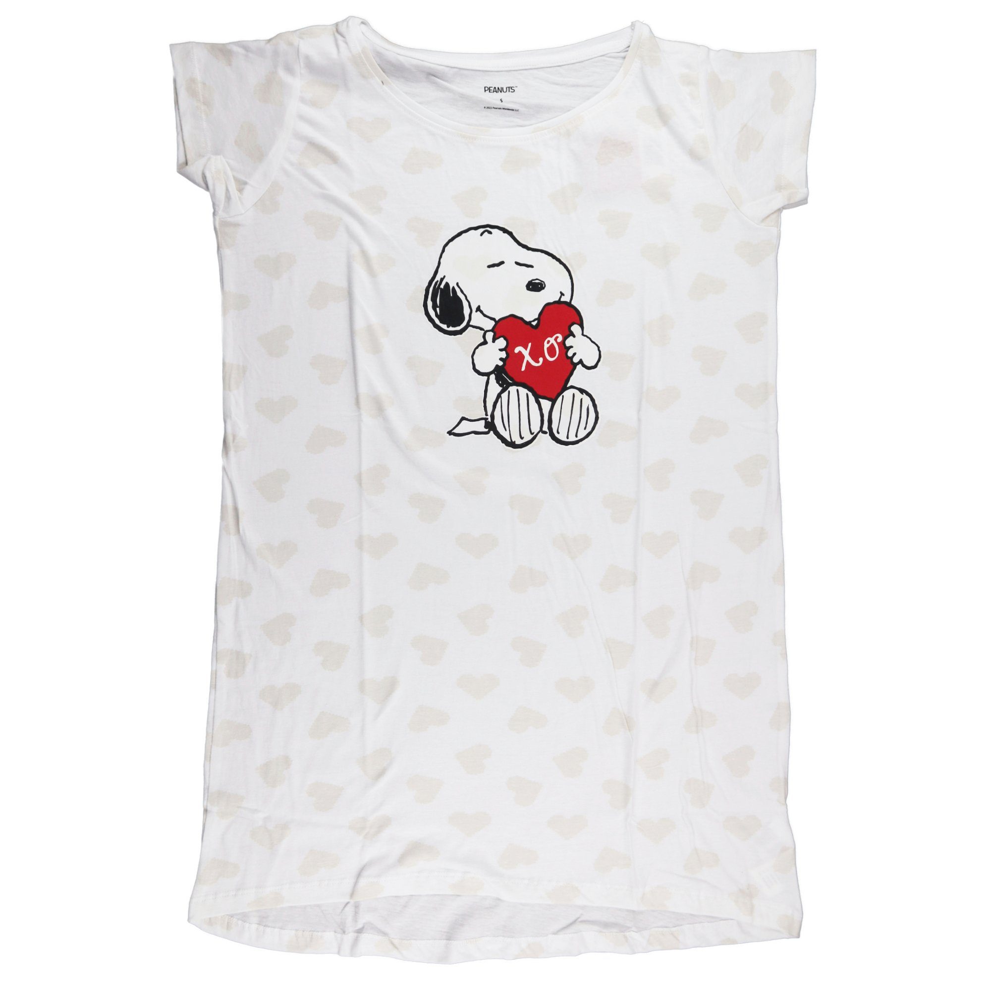 S in 100% Damen Gr. bis Schlafshirt Baumwolle Snoopy Snoopy Nachthemd Love XL, Kurzarmshirt