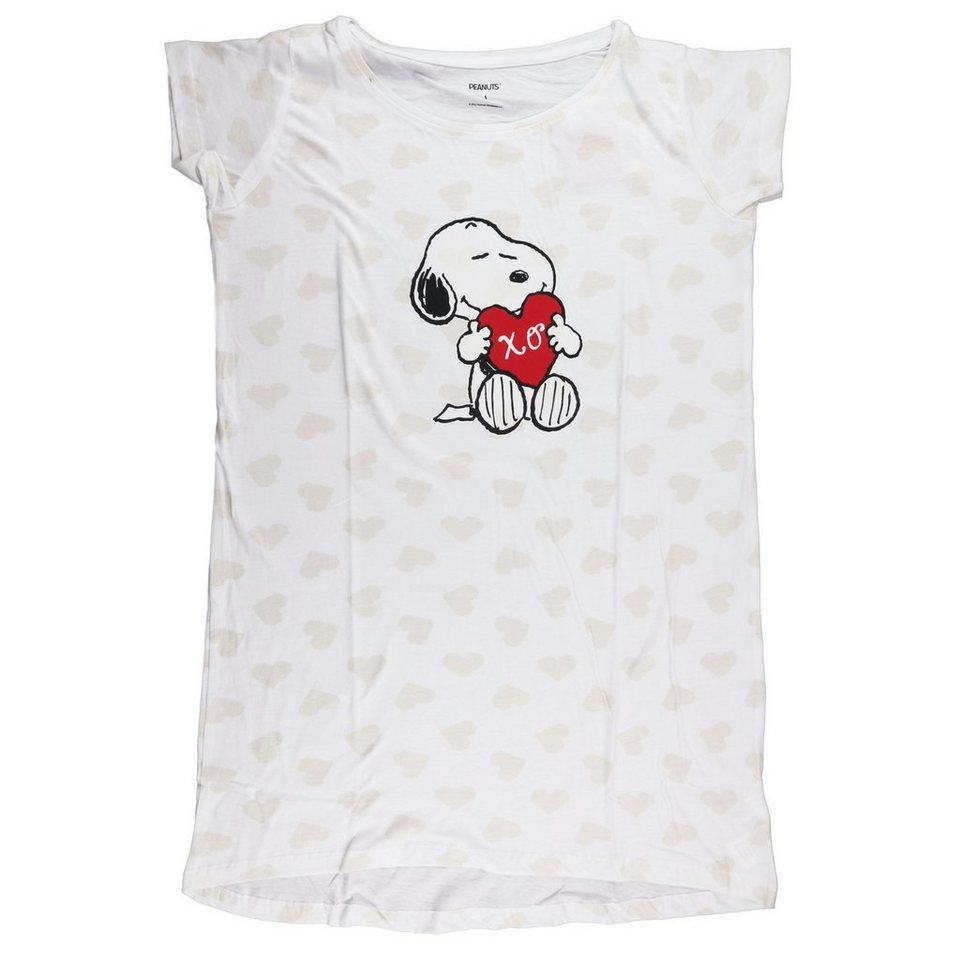 Snoopy Kurzarmshirt Snoopy in Love Damen Schlafshirt Nachthemd Gr. S bis  XL, 100% Baumwolle
