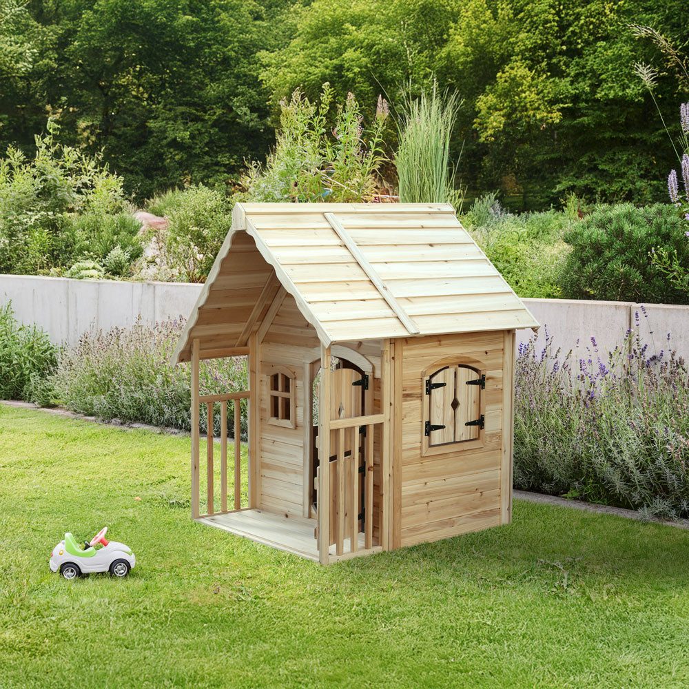 HOME DELUXE Spielhaus aus Holz KIMI - 120 x 130 x 140 cm, mit Terrasse & Stabile Holzkonstruktion, Gartenhaus für Kinder