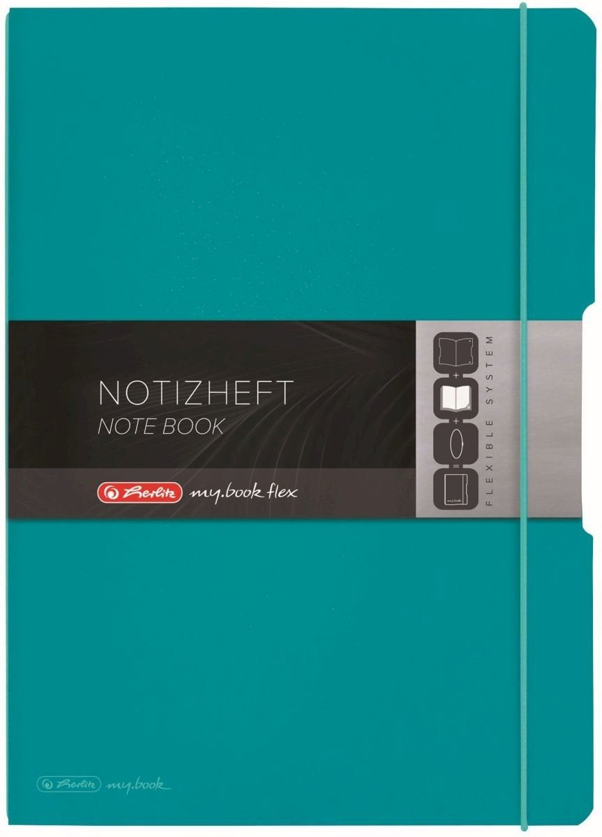 Herlitz Notizbuch Notizheft Flex PP A4 liniert/kariert Caribbean Turquoise 2x40 Blatt