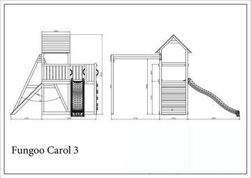 FUNGOO Spielturm CAROL 3 GREY, mit Schaukel & Rutsche, Kletterwand, Kletterfalle