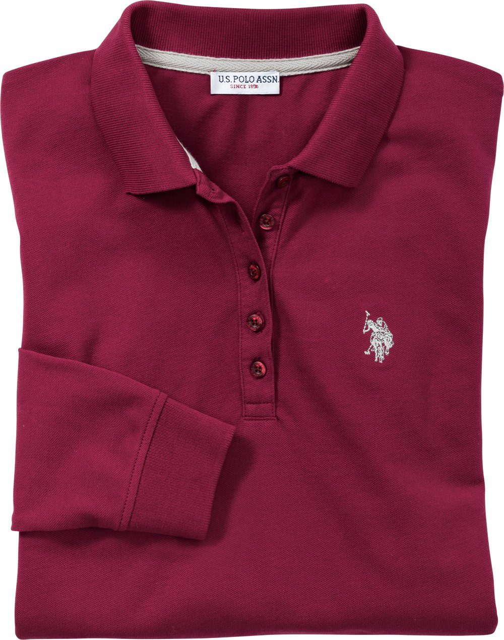 U.S. Polo Assn Langarm-Poloshirt Leicht verlängertes beere Rückenteil