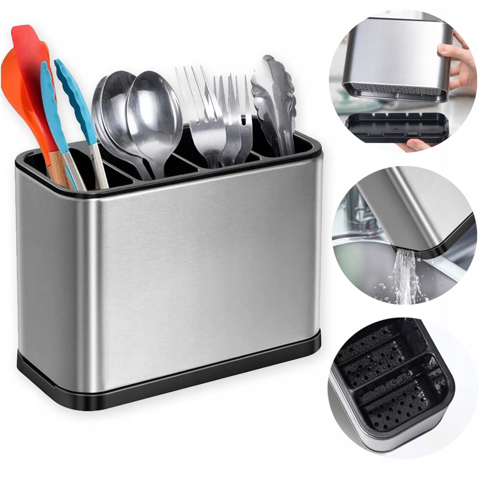 OKWISH Besteckhalter Besteckkorb Besteckorganizer mit 4 Fach, (Edelstahl ru günstig online kaufen