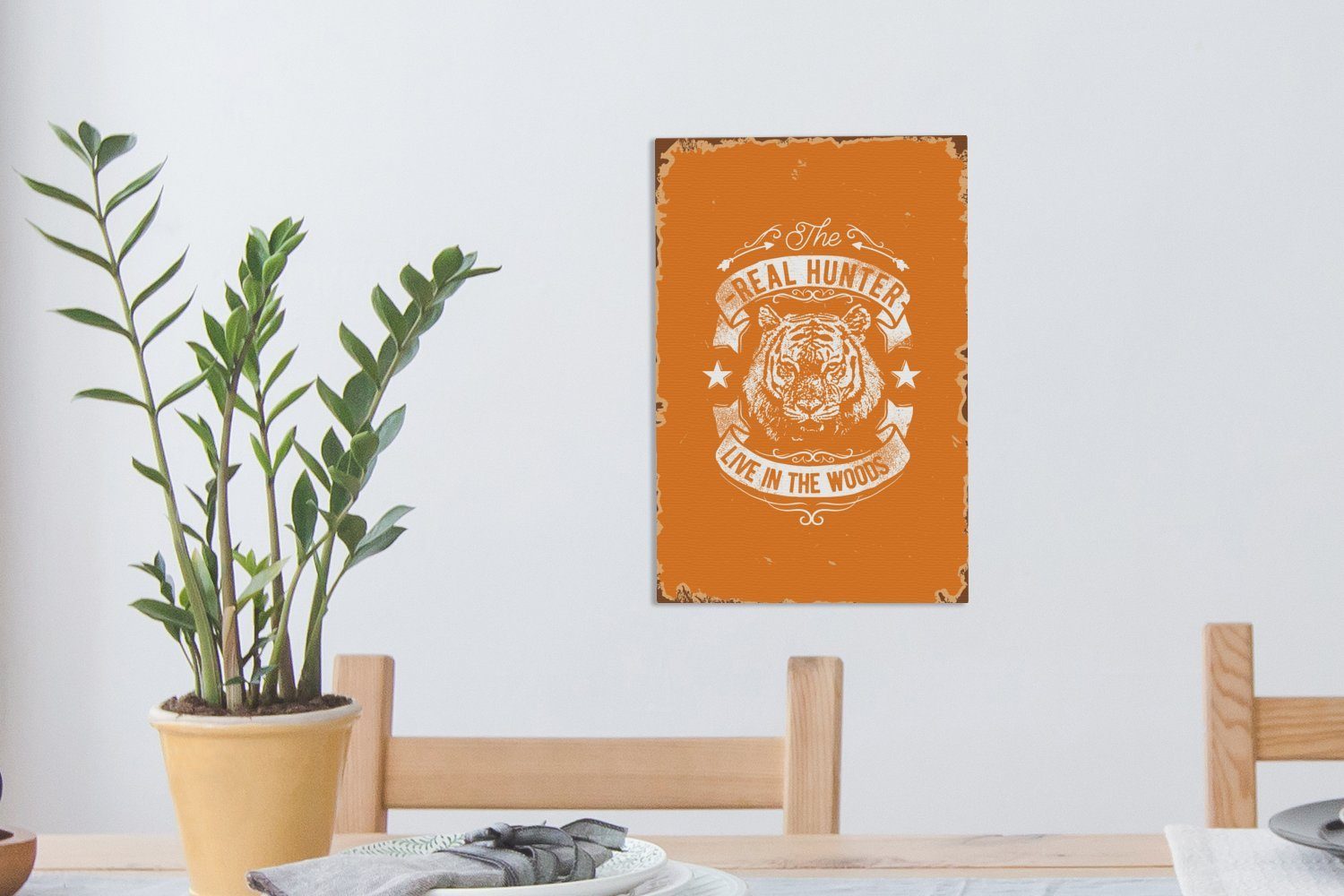 Zackenaufhänger, Leinwandbild 20x30 Orange, fertig - Leinwandbild Jahrgang Gemälde, - OneMillionCanvasses® inkl. (1 bespannt Tiger cm St),