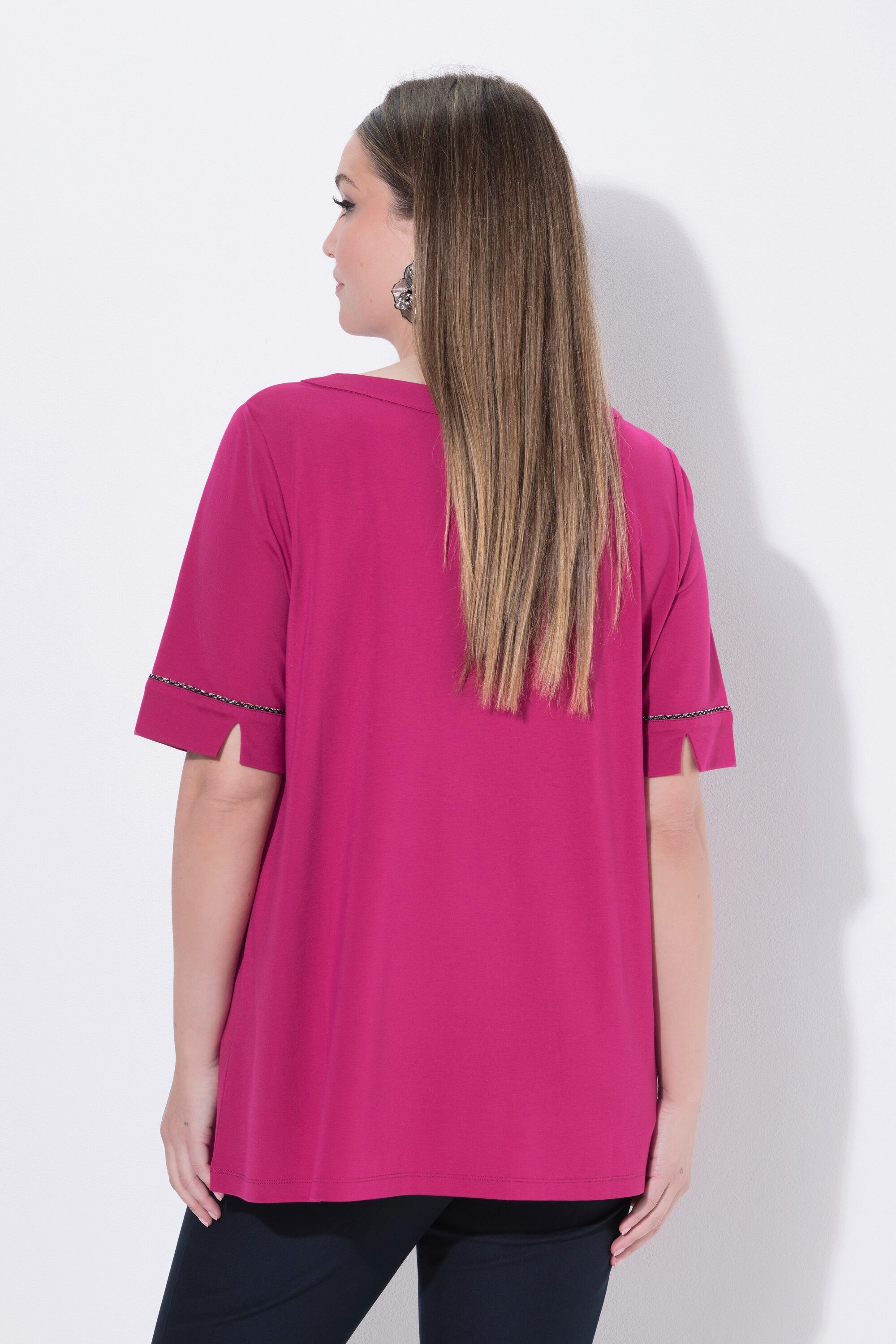 Ulla Popken T-Shirt Punto-Shirt A-Linie Zierband U-Boot-Ausschnitt