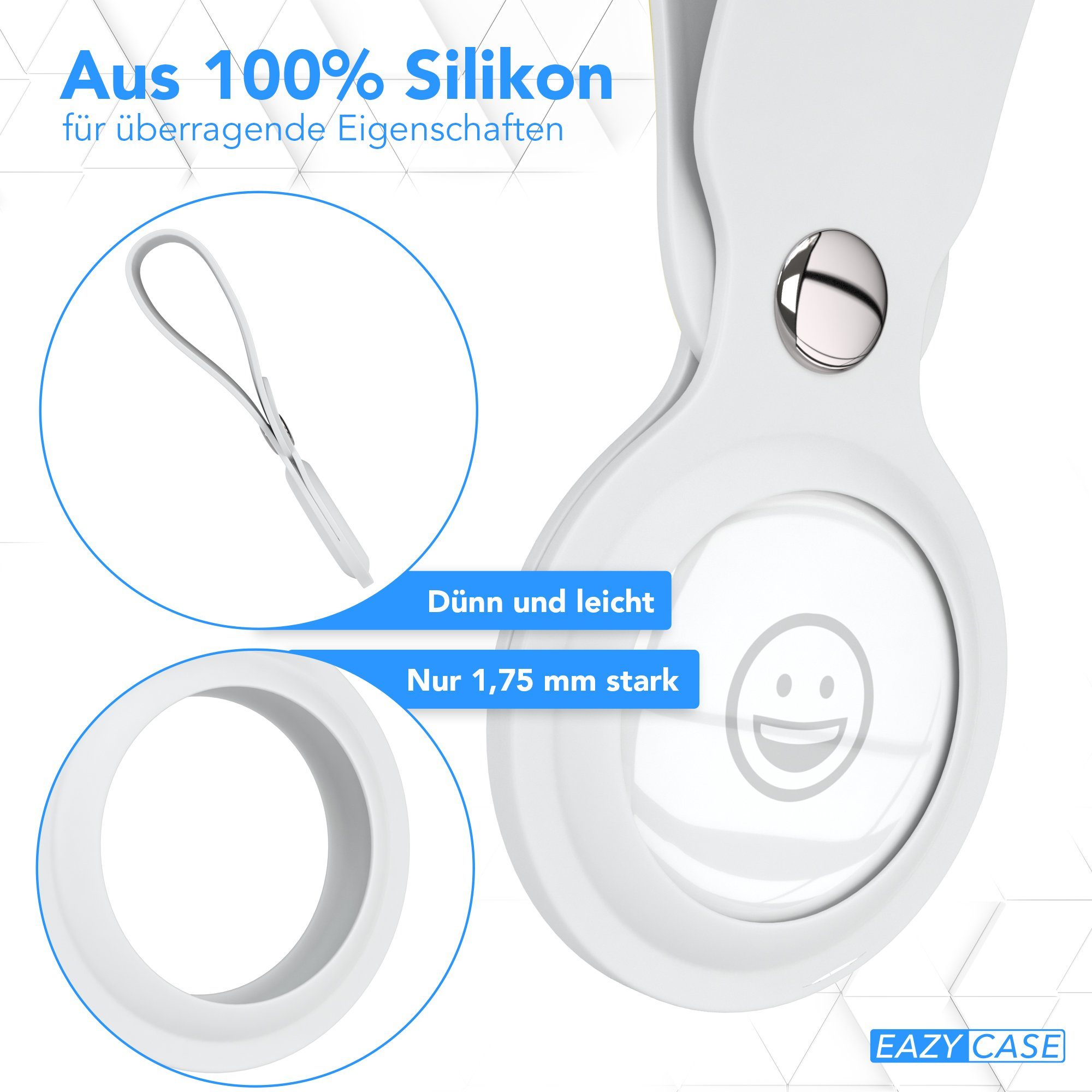 EAZY CASE Schlüsselanhänger Anhänger kompatibel mit Apple AirTag, Airtag Hülle mit langer Silikon Schlaufe Kratzfest GPS Tasche Weiß