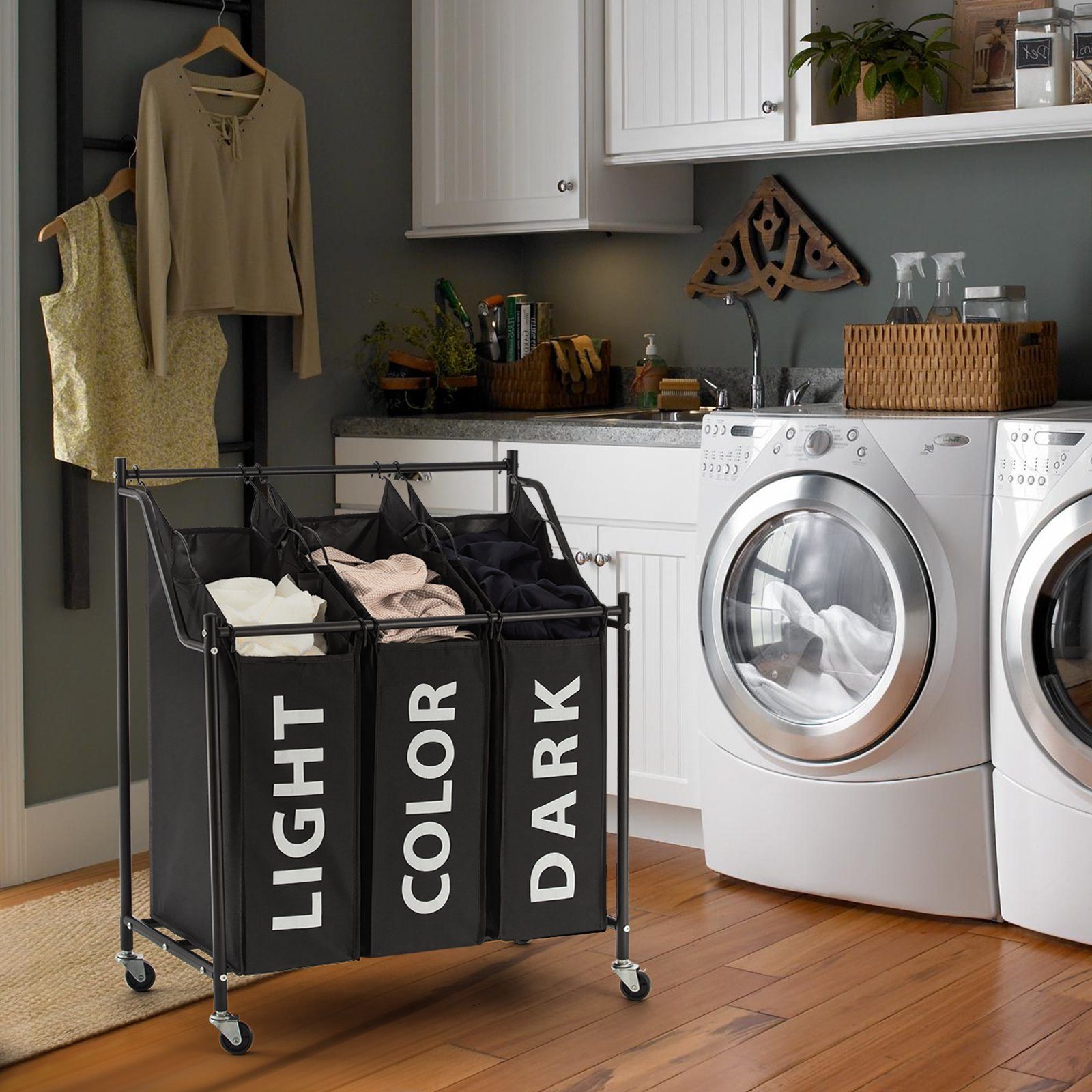 Mondeer Wäschekorb Wäschesortierer, 3 Fächer, 3 abnehmbaren Stofftaschen, m günstig online kaufen