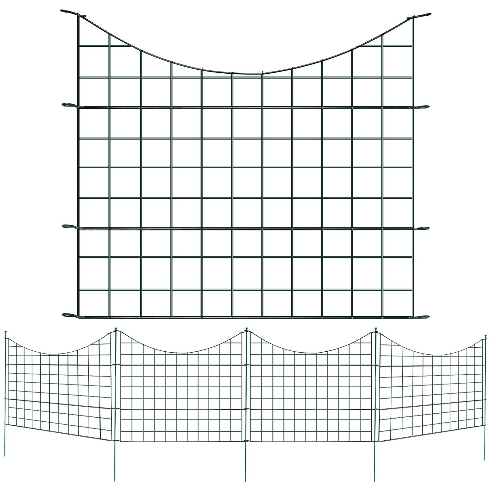 Clanmacy Gartenzaun Teichzaun,5x/10x/15x Zaunelemente Steckzaun aus Metall Gitterzaun,Grün