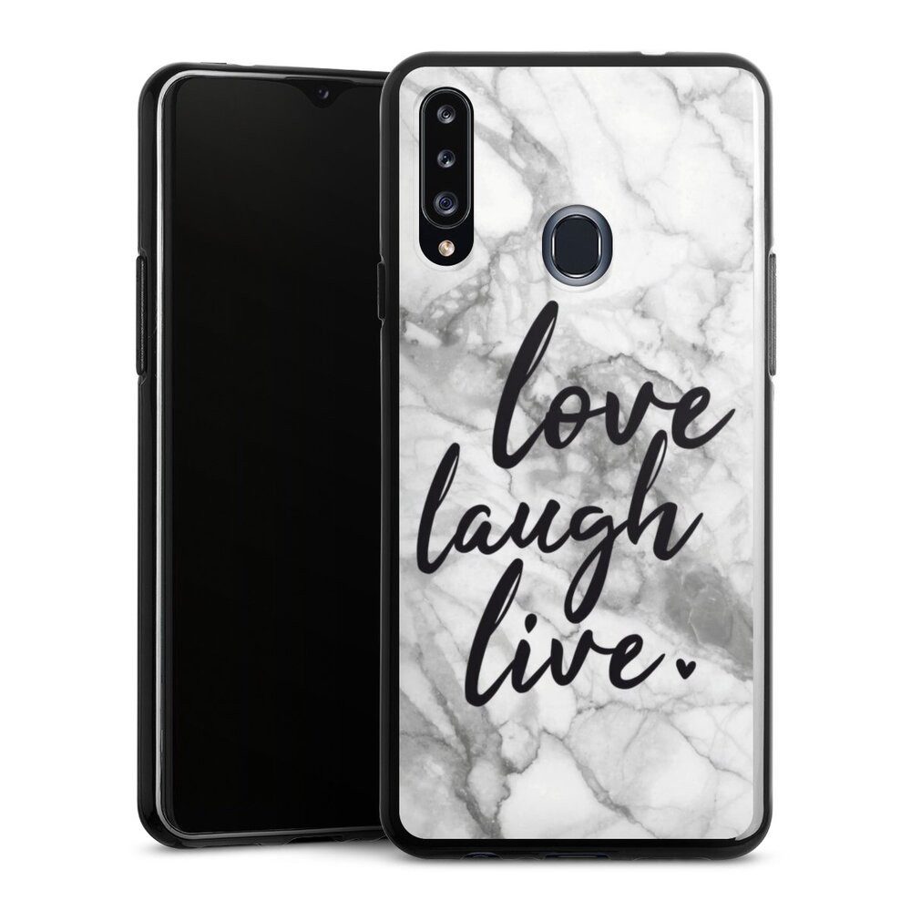 DeinDesign Handyhülle Marmor Sprüche Liebe Love, Laugh, Live Marmor, Samsung Galaxy A20s Silikon Hülle Bumper Case Handy Schutzhülle