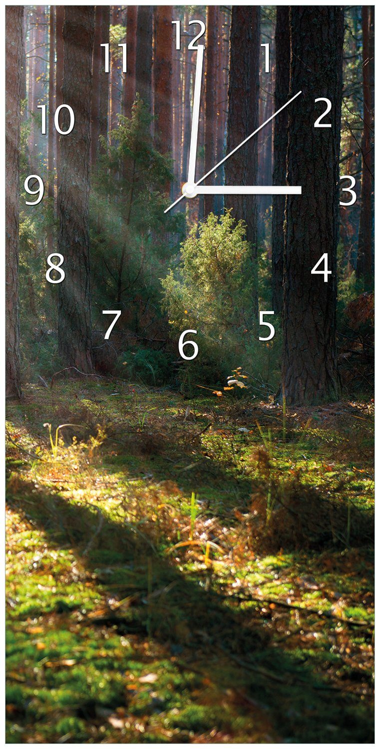 Wallario Wanduhr Sonnenstrahlen im Herbstwald (Uhr aus Acryl)