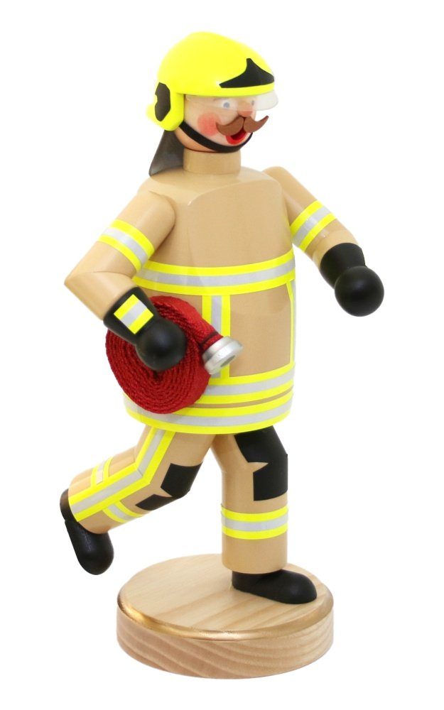Räuchermann Feuerwehrmann Räuchermännchen 23cm laufend NEU, mit Schlauchrolle, beige Höhe