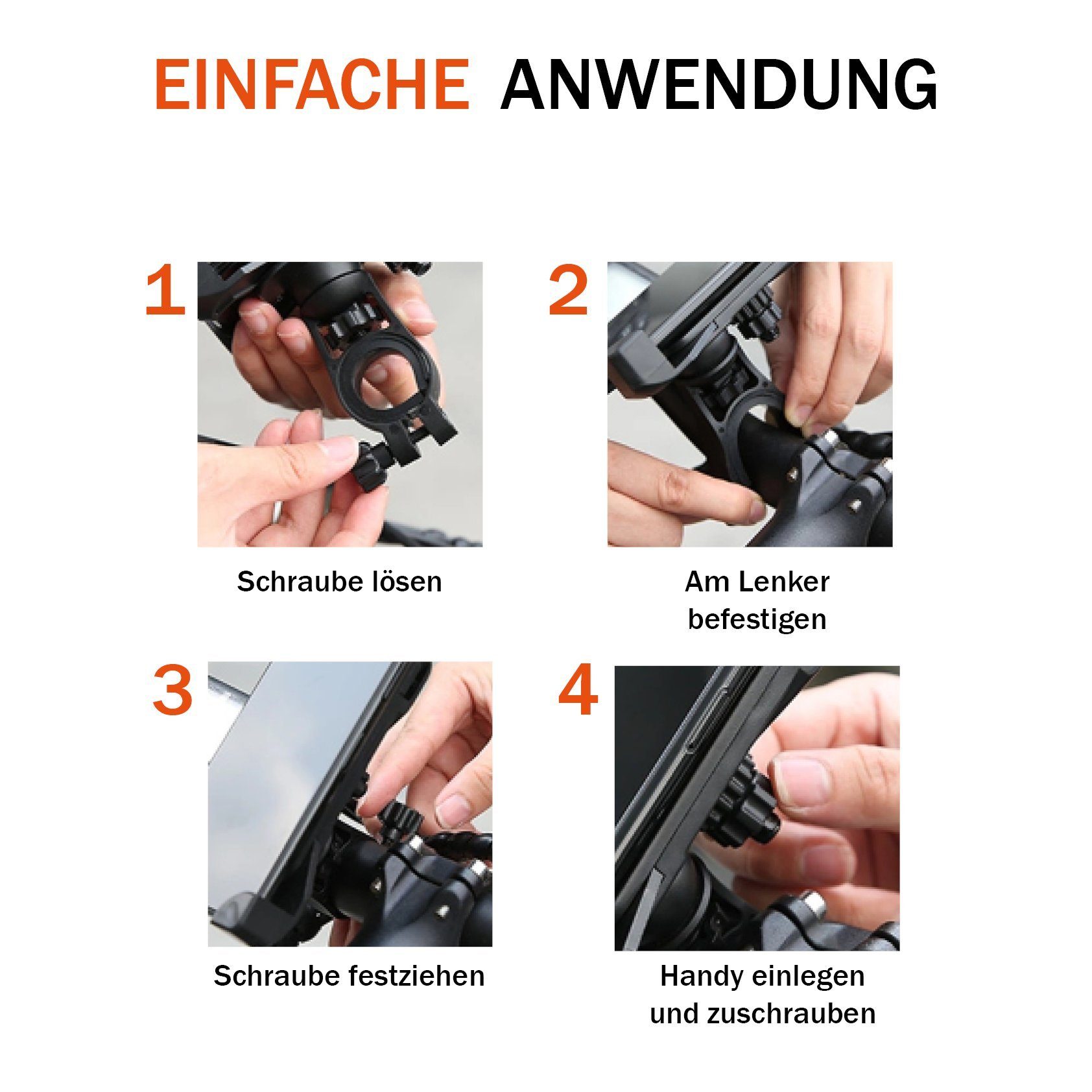 Shopbrothers Mobile Phone Holder Bicycle Phone Mount Universal Mobile Phone Motorcycle E-Scooter Mount, (up to 7.00 inches, Set, 1-piece, 360 Degree Outdoor Bicycle Holder for iPhone, Samsung, Huawei, XIAOMI)