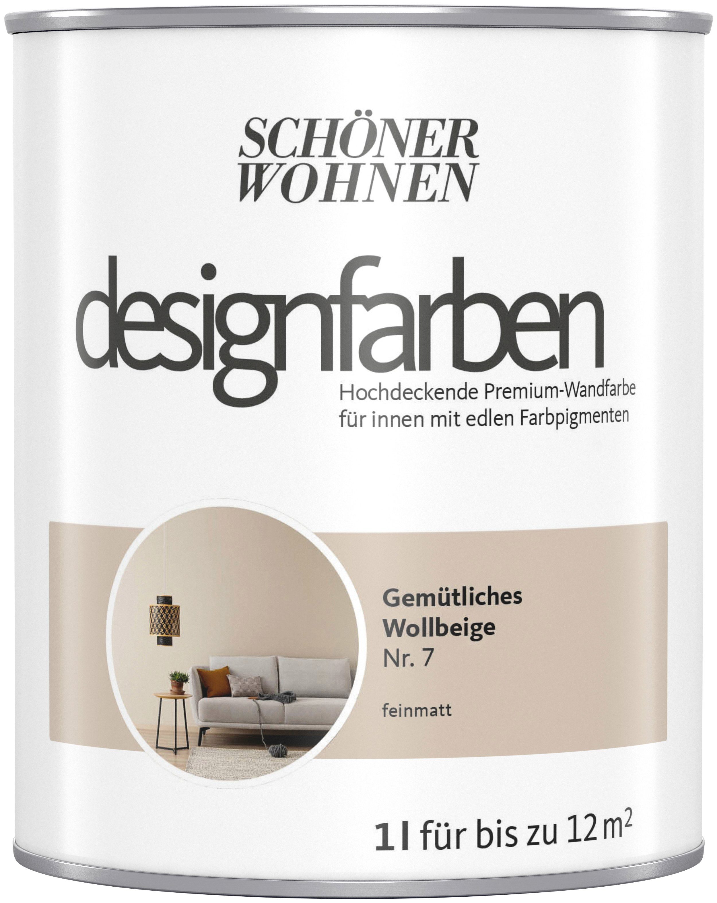 SCHÖNER WOHNEN FARBE Wand- und Deckenfarbe Designfarben, 1 Liter, Gemütliches Wollbeige Nr. 7, hochdeckende Premium-Wandfarbe