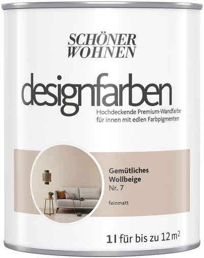 SCHÖNER WOHNEN FARBE Wand- und Deckenfarbe designfarben, 1 Liter, Gemütliches Wollbeige Nr. 7, hochdeckende Premium-Wandfarbe