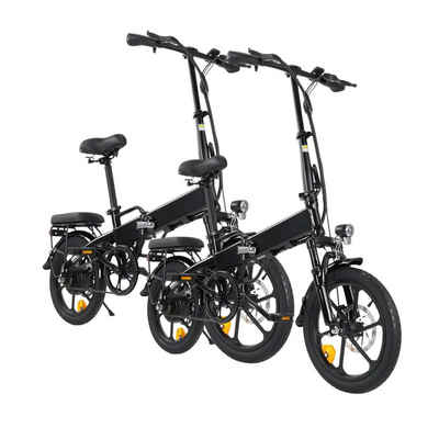iscooter E-Bike 2 Stück 16 Zoll faltbares tragbares Elektrofahrrad 3A Schnellladegerät, Nabenschaltung, Heckmotor, 280,8 Wh Akku, 3 Geschwindigkeitsmodi, ABS Duales Bremssystem, bis 120kg, Wabenreifen