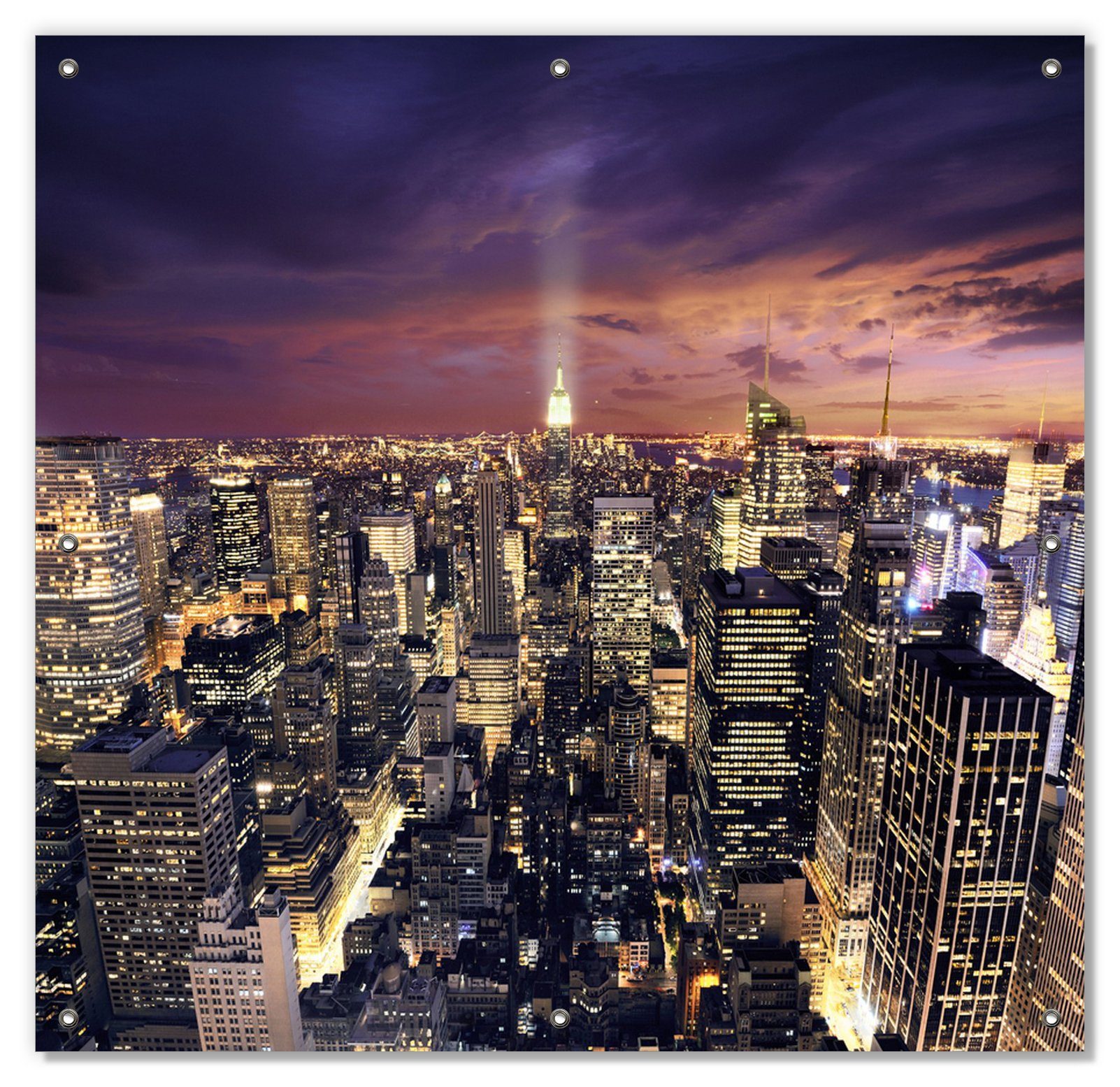 Wallario Sonnenschutz New York bei Nacht - Panoramablick über die Stadt, blickdicht, mit Saugnäpfen, wiederablösbar und wiederverwendbar