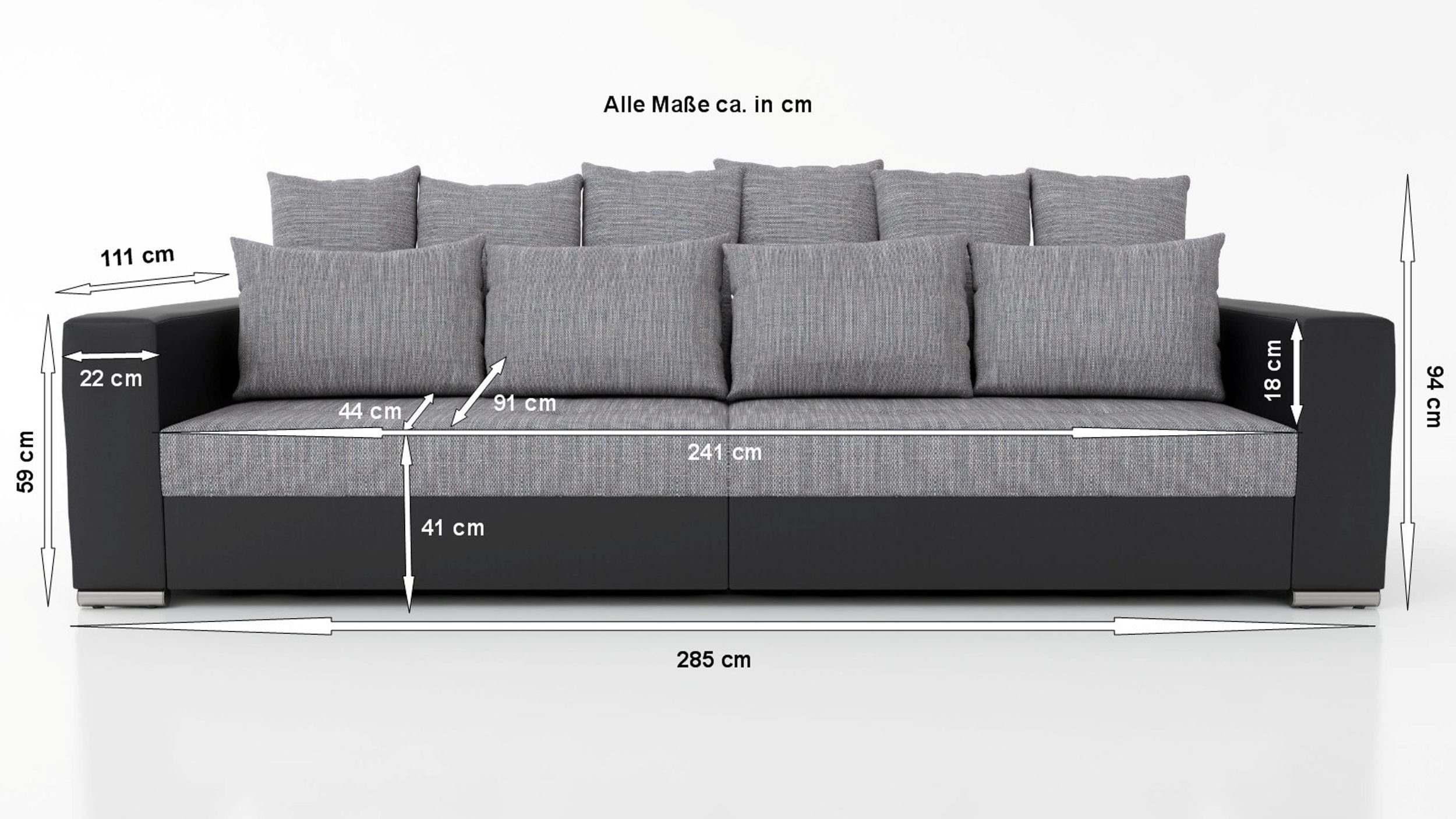 Hellgrau, Schwarz Wohnlandschaft Big Jumbo Sofa Sofa Küchen-Preisbombe 2 Couch Sofa - Sofa Modernes