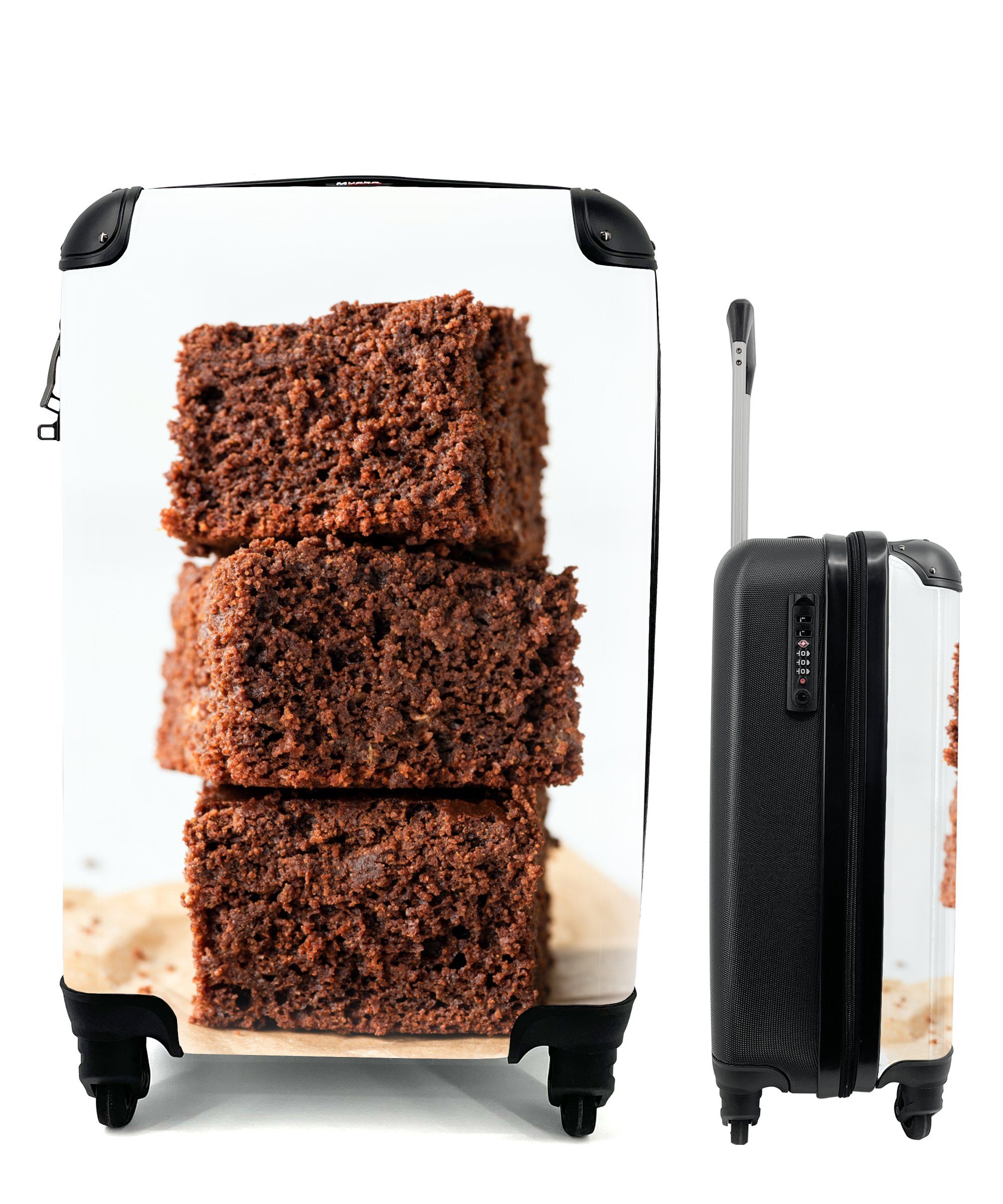 MuchoWow Handgepäckkoffer Gestapelte Brownies, 4 Rollen, Reisetasche mit rollen, Handgepäck für Ferien, Trolley, Reisekoffer