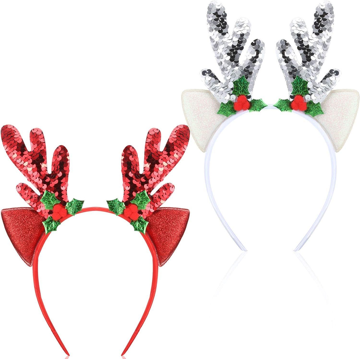 Einemgeld Haarband 2 Stück Weihnachten Stirnband, Rentier Geweih Partyhüte für Jedermann