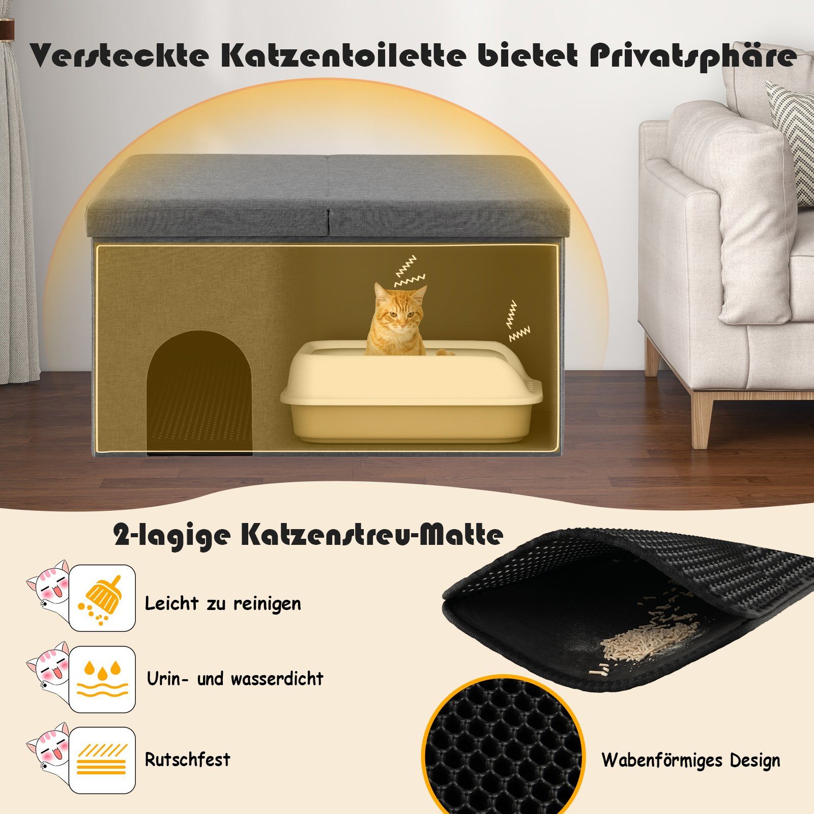COSTWAY Indoorhütte Katzenhöhle, faltbar mit Deckel, günstig online kaufen