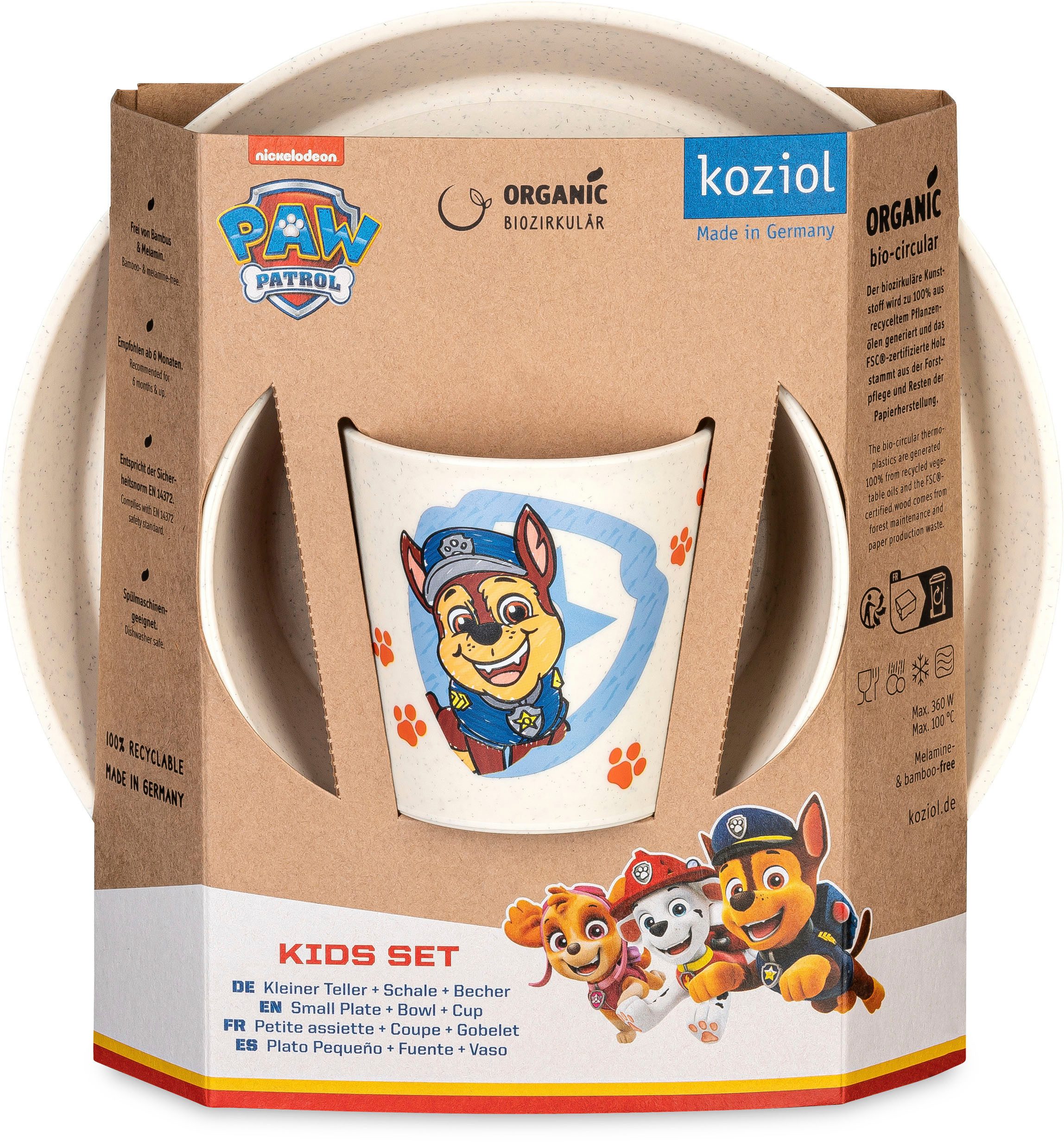 KOZIOL Kindergeschirr-Set Kleiner Teller + Schale + Becher CONNECT GROW PAW PATROL (3-tlg), 1 Personen, Kunststoff, in Deutschland produziert – Bild 4 von 5