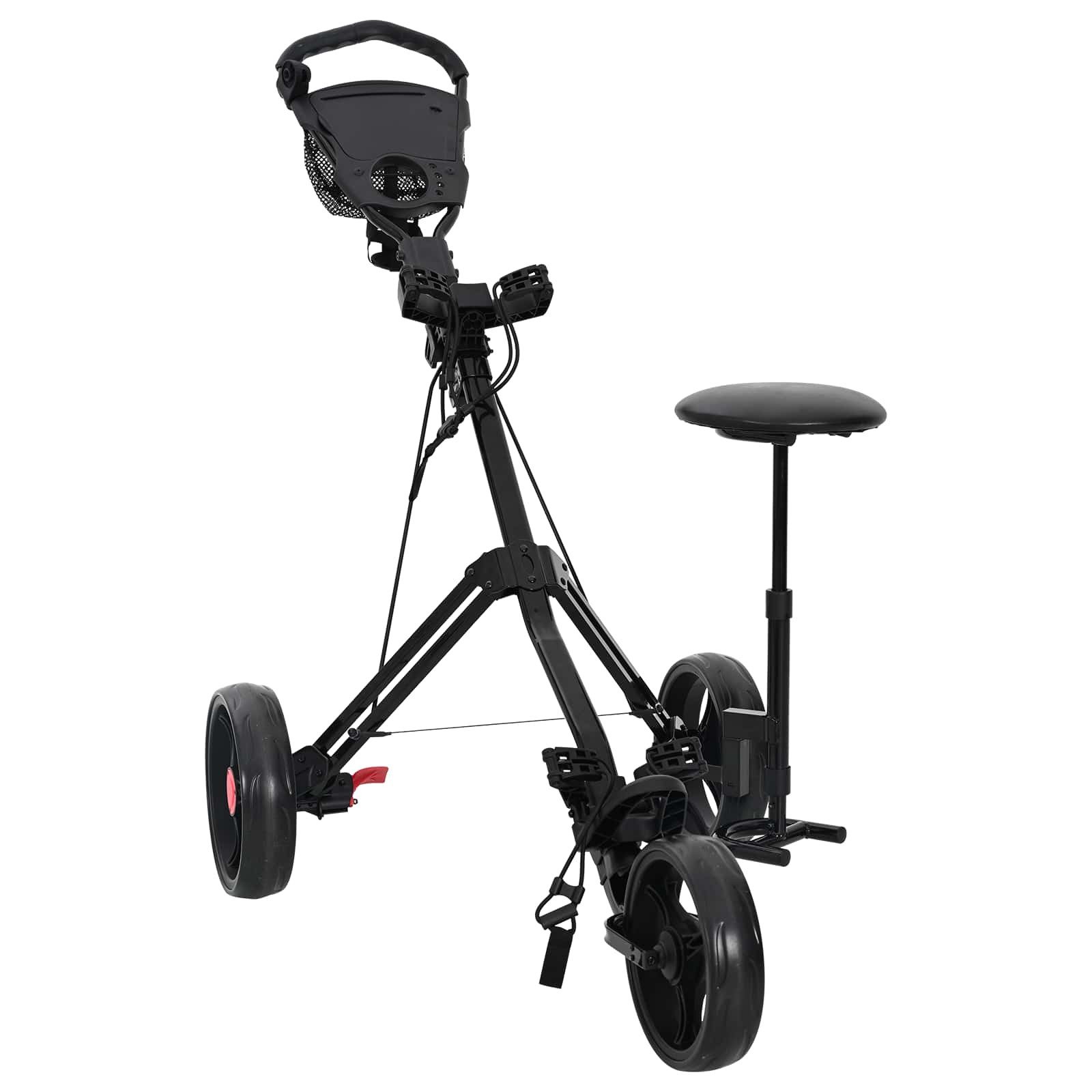 Golftrolley Golf-Dolly mit Sitz Schwarz 95 x 69 x 114 cm Eisen