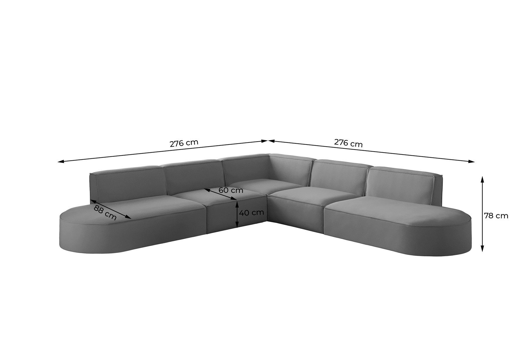ist Seite Raum Rundumbezug Möbel Universal universal: PALMA kann oder – links Stoff, platziert Designersofa in werden, Ecksofa rechts Ecksofa Fun in