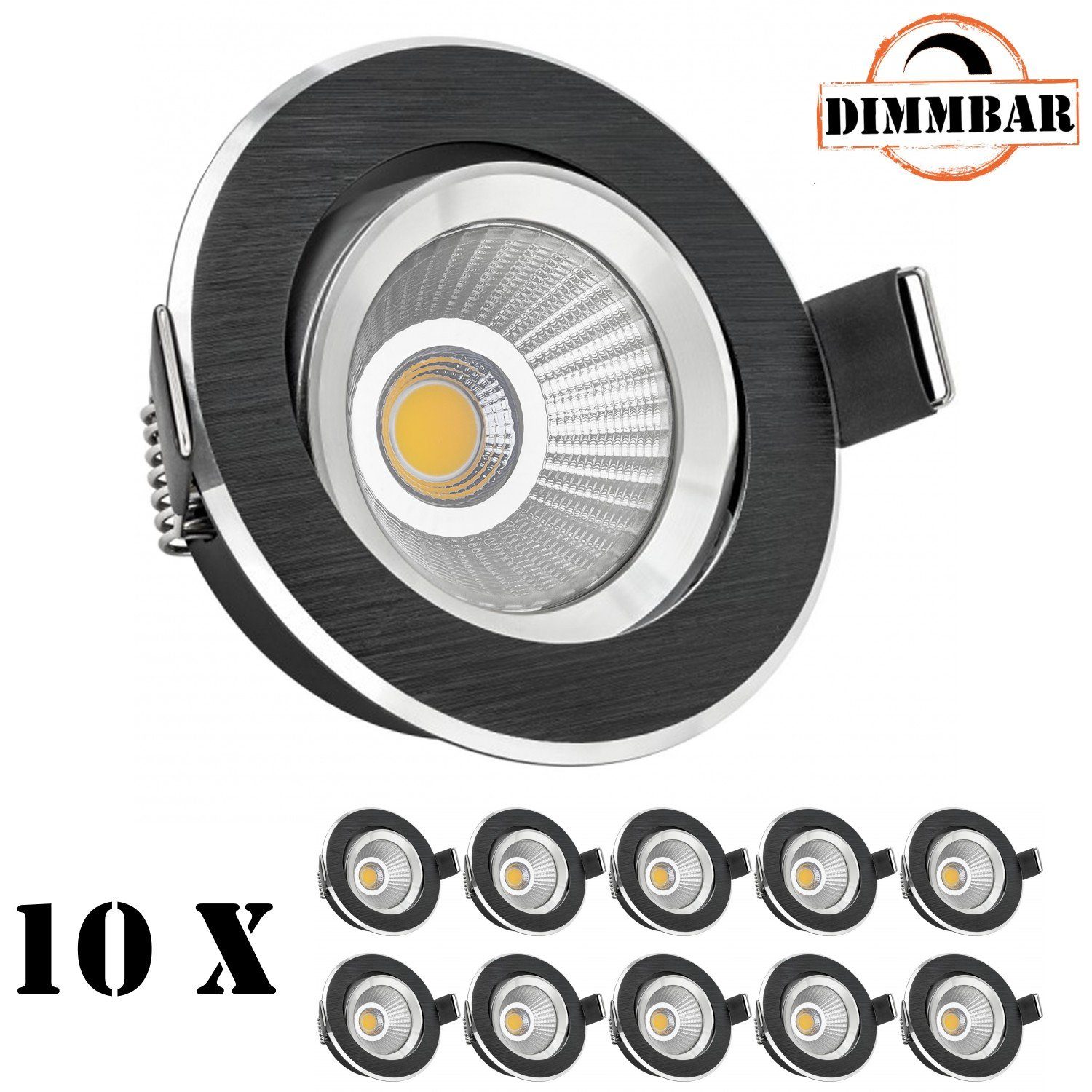 flach LED 10er Leuchtmitt 6,5W Set Einbaustrahler in Einbaustrahler schwarz extra LED LEDANDO mit