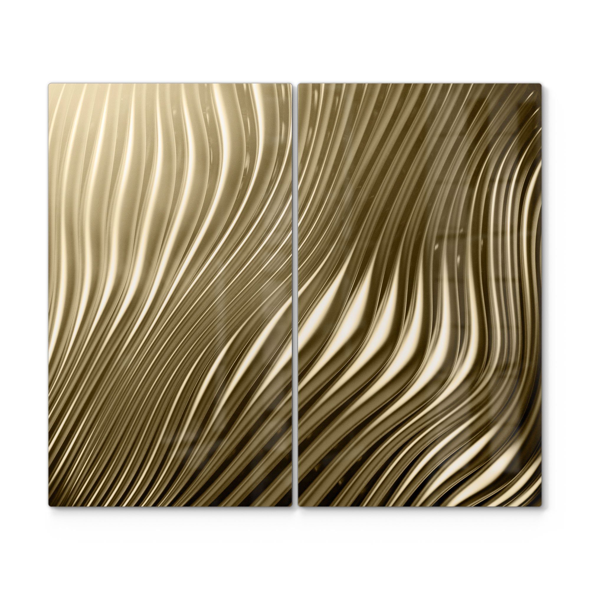 DEQORI Herdblende-/Abdeckplatte 'Goldenes Rillendesign', Glas, (2 tlg), Glas Herdabdeckplatte Ceranfeld Herd