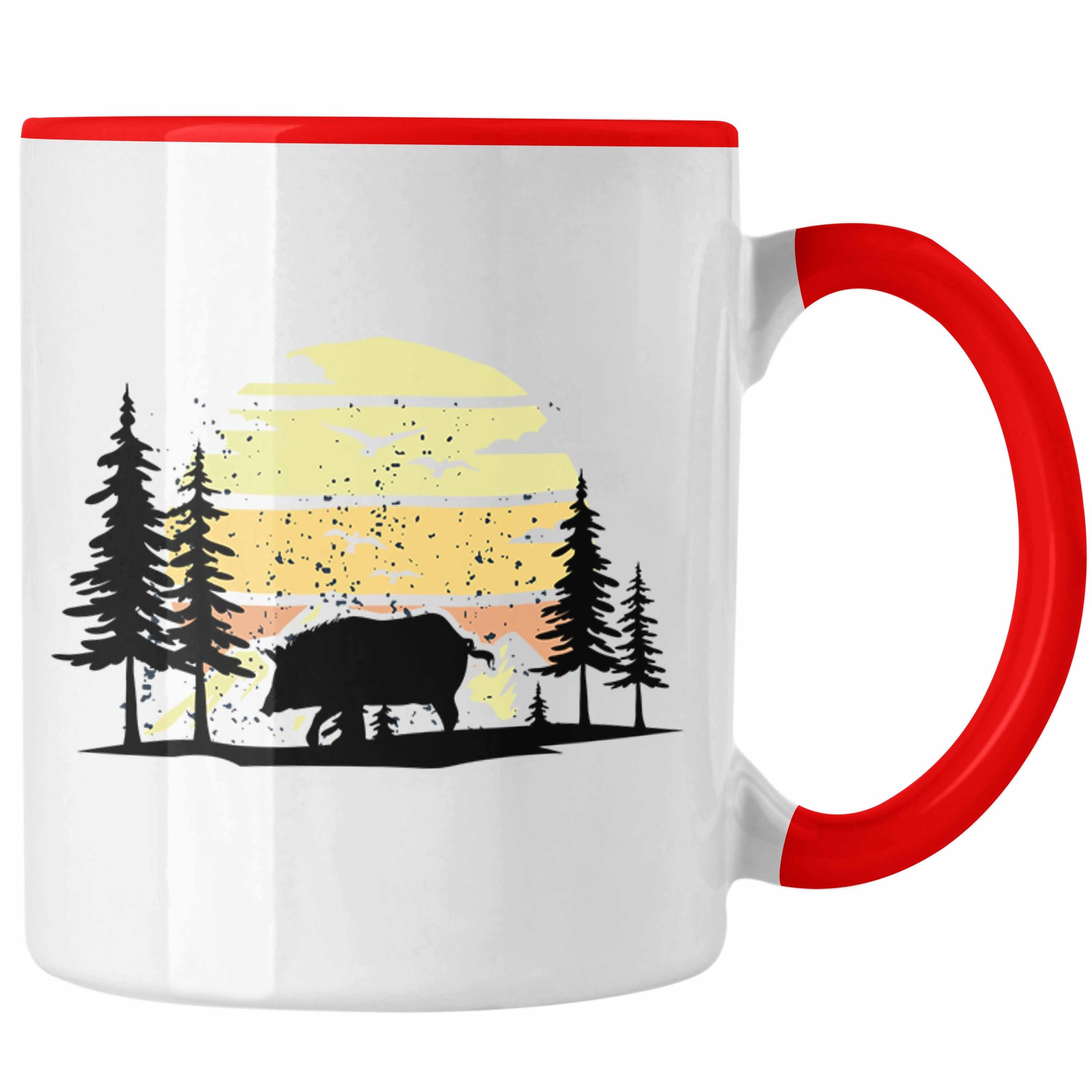 Trendation Tasse Trendation - Wildschwein Tasse Geschenk für Waldarbeiter Grafik Rot