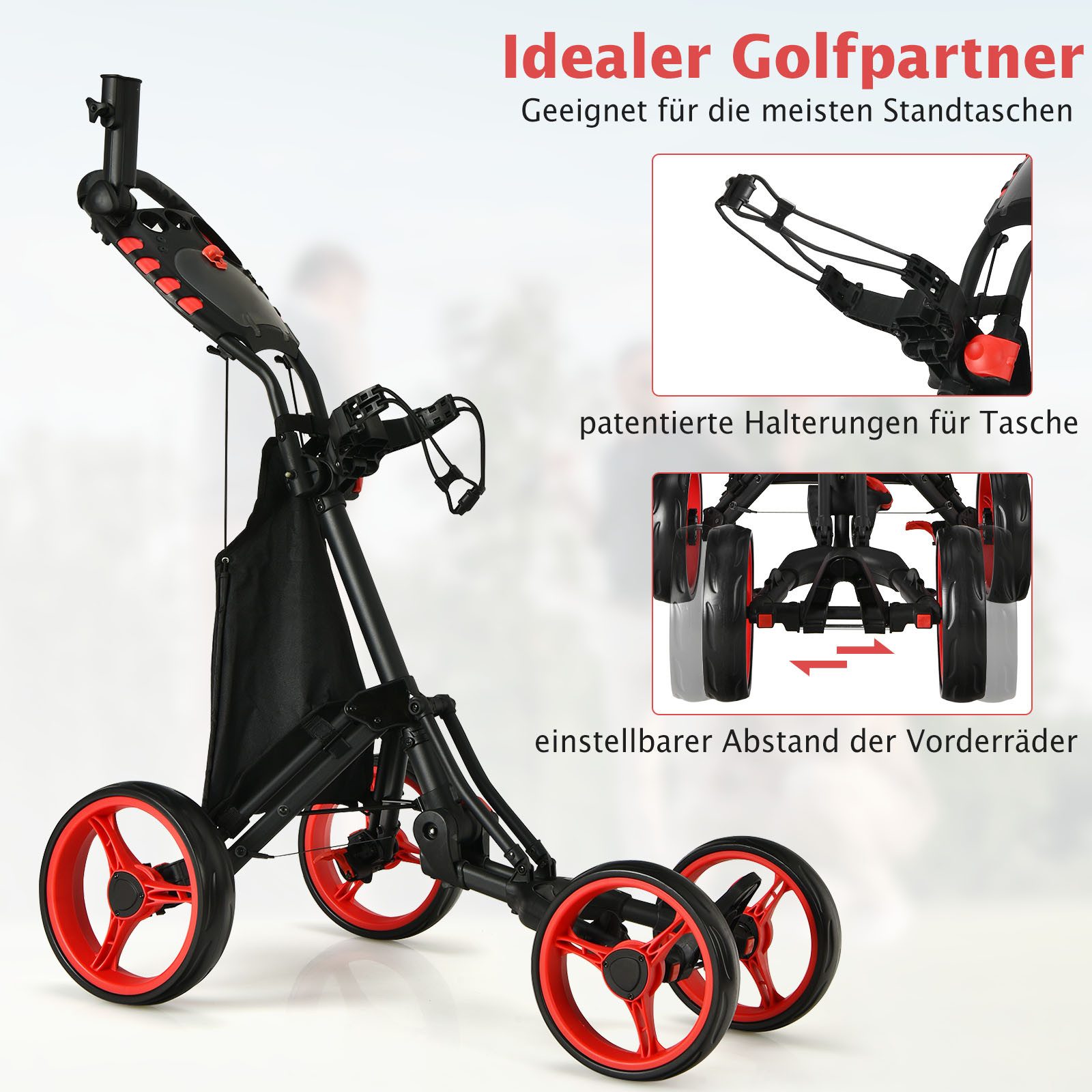 COSTWAY Golftrolley, 4 Rad Golfwagen klappbar aus Aluminum