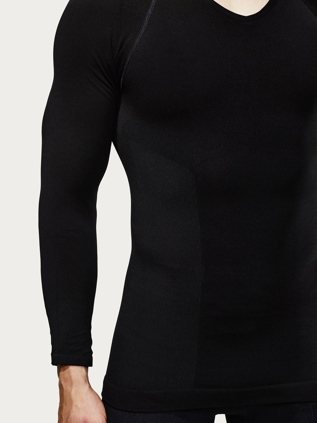 V-Neck Körperwärme Performance® Reguliert Kompressionsshirt die Max Shapewear, Strammer Schwarz Compression Longsleeve